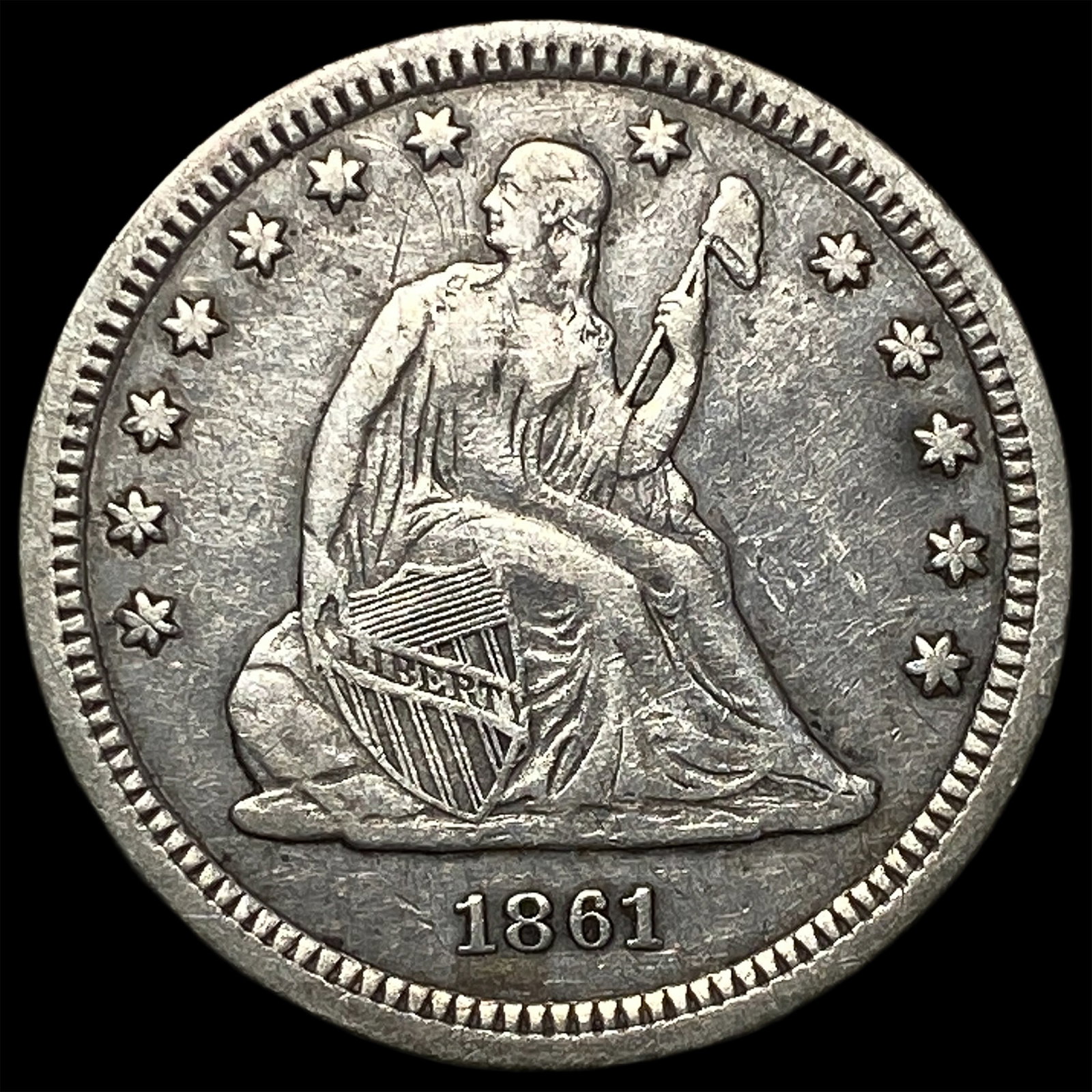 1861 Seated Liberty Quarter CLOSELY UNCIRCULATED: 1861 Seated Liberty Quarter CLOSELY UNCIRCULATED