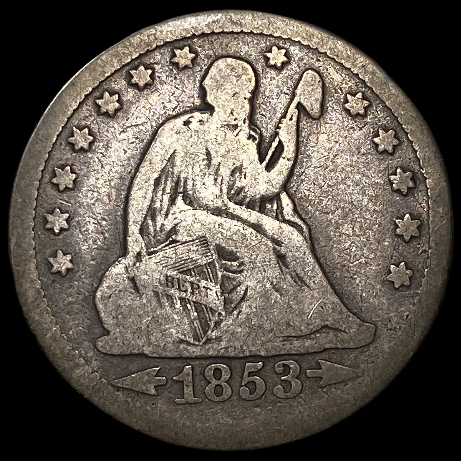 1853 Arrows Seated Liberty Quarter LIGHTLY CIRCULATED: 1853 Arrows Seated Liberty Quarter LIGHTLY CIRCULATED