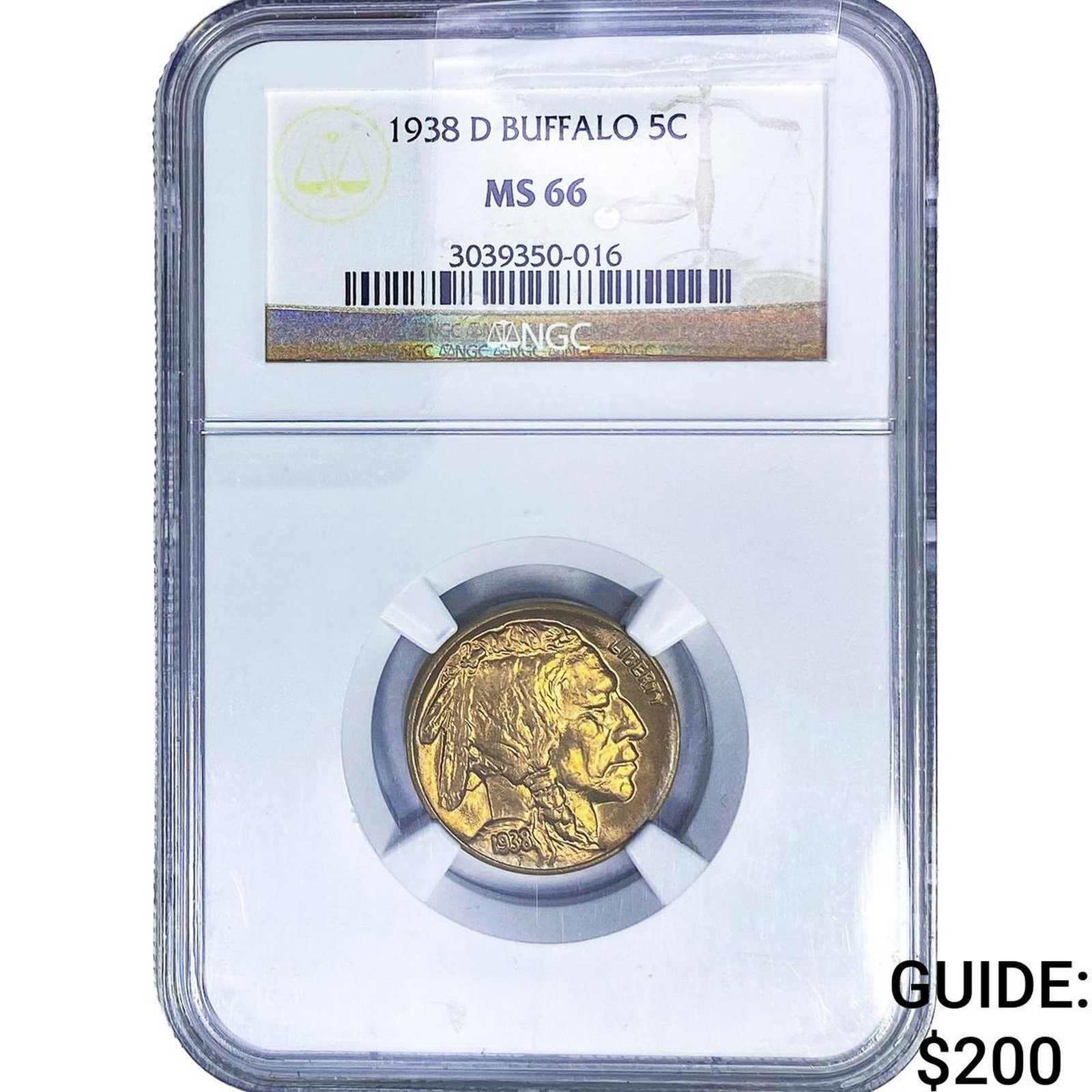 1938-D Buffalo Nickel NGC MS66: 1938-D Buffalo Nickel NGC MS66