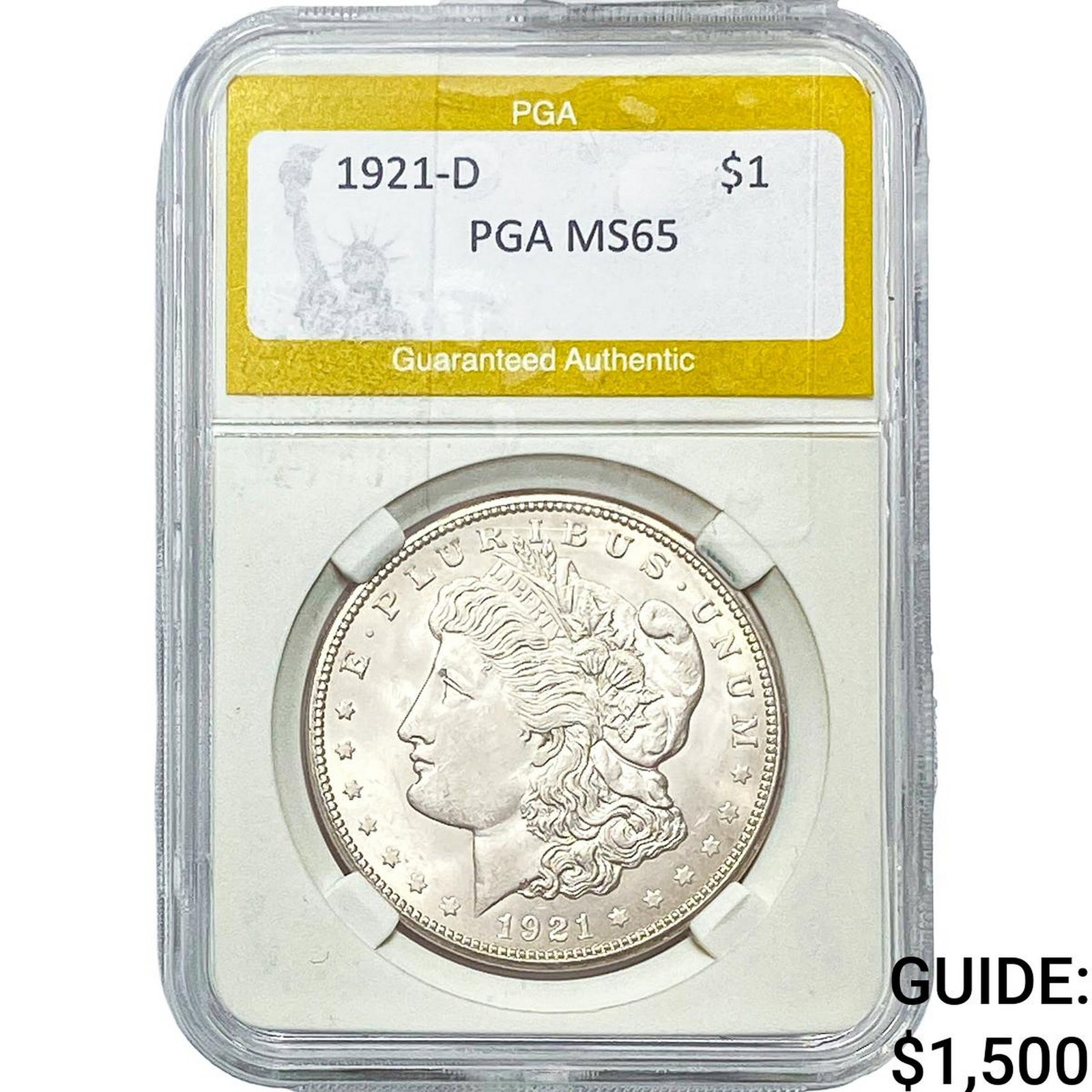 1921-D Morgan Silver Dollar PGA MS65: 1921-D Morgan Silver Dollar PGA MS65