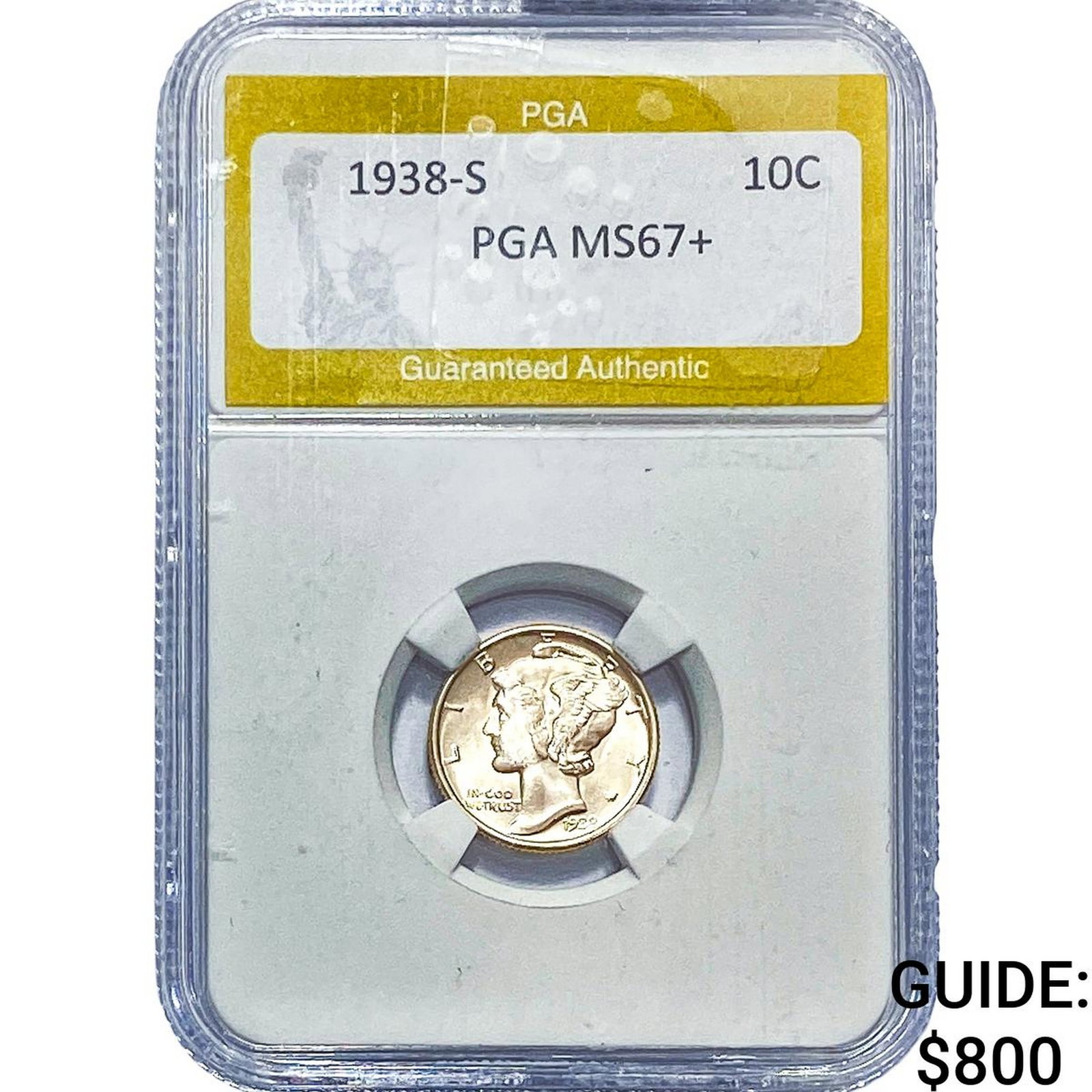 1938-S Mercury Silver Dime PGA MS67+: 1938-S Mercury Silver Dime PGA MS67+