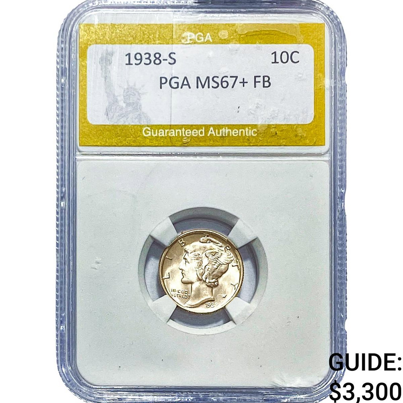 1938-S Mercury Silver Dime PGA MS67+ FB: 1938-S Mercury Silver Dime PGA MS67+ FB