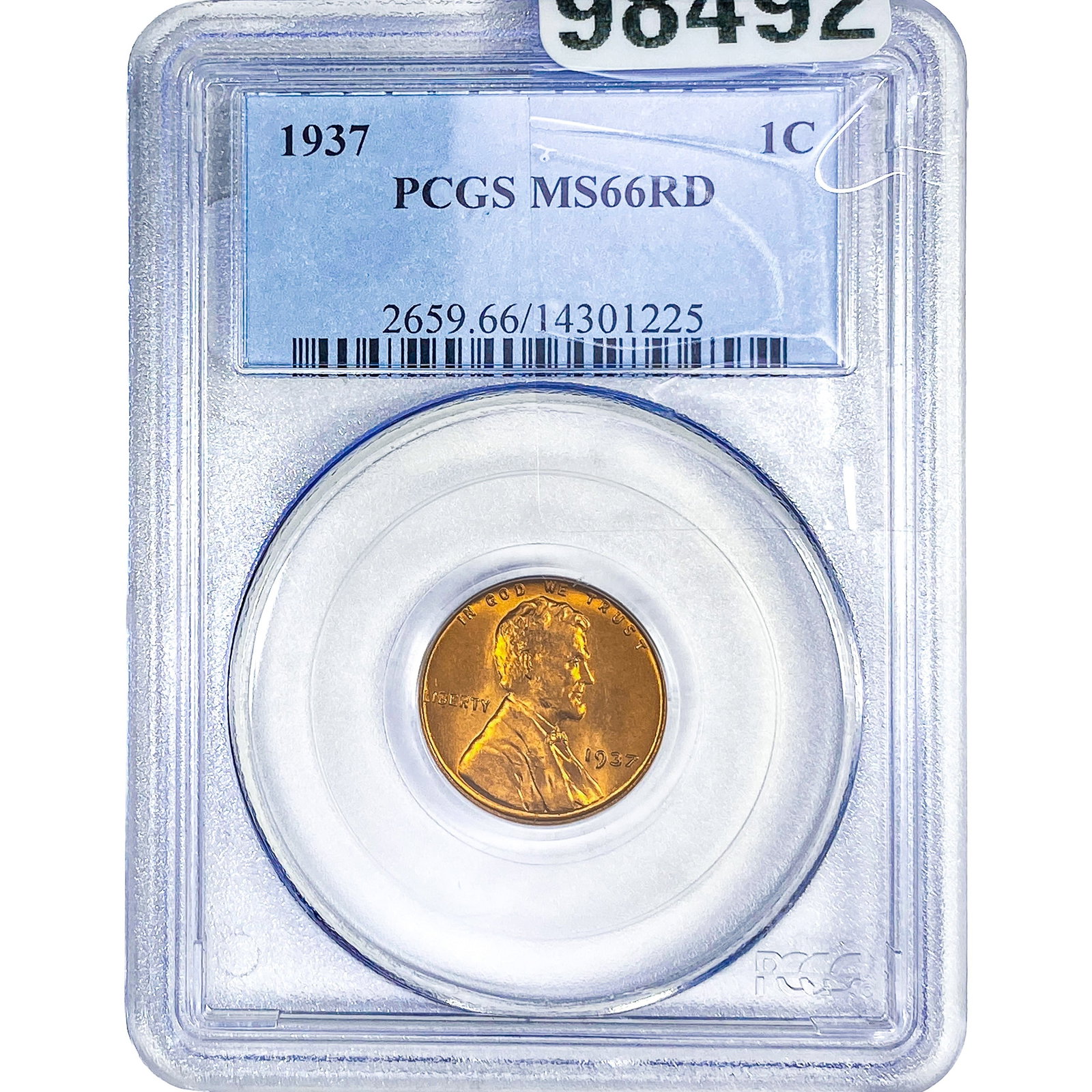 1937 Wheat Cent PCGS MS66 RD: 1937 Wheat Cent PCGS MS66 RD