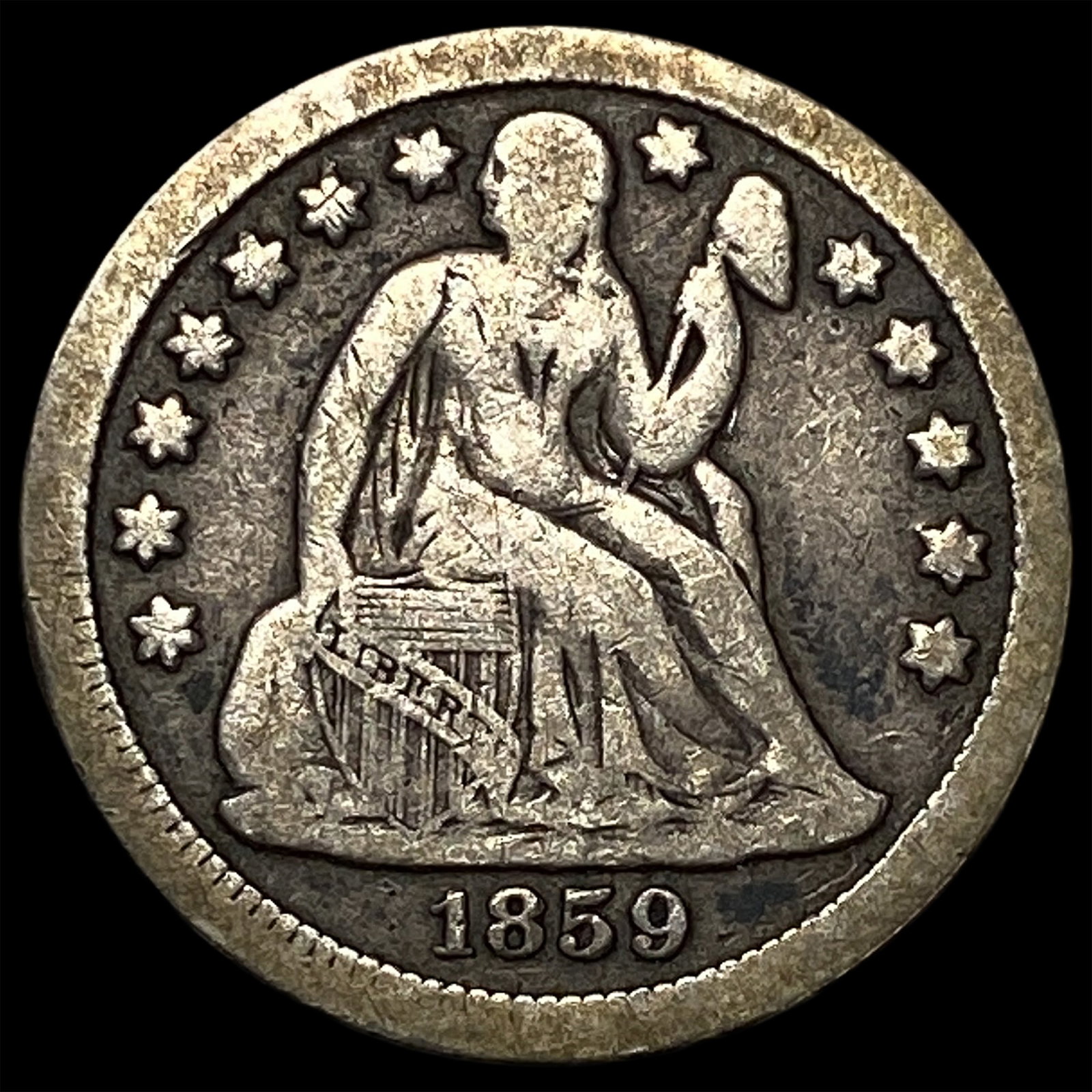 1859 Silver Seated Liberty Dime LIGHTLY CIRCULATED: 1859 Silver Seated Liberty Dime LIGHTLY CIRCULATED