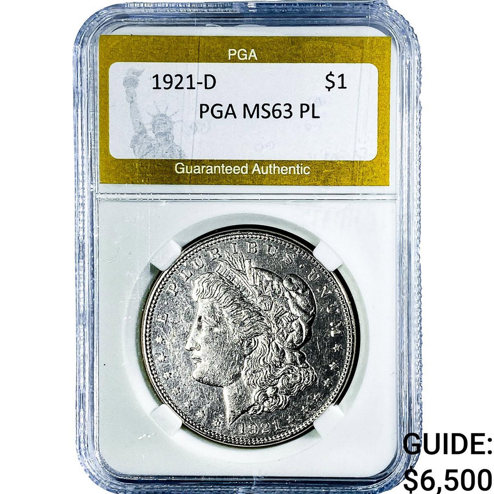 1921-D Morgan Silver Dollar PGA MS63 PL: 1921-D Morgan Silver Dollar PGA MS63 PL
