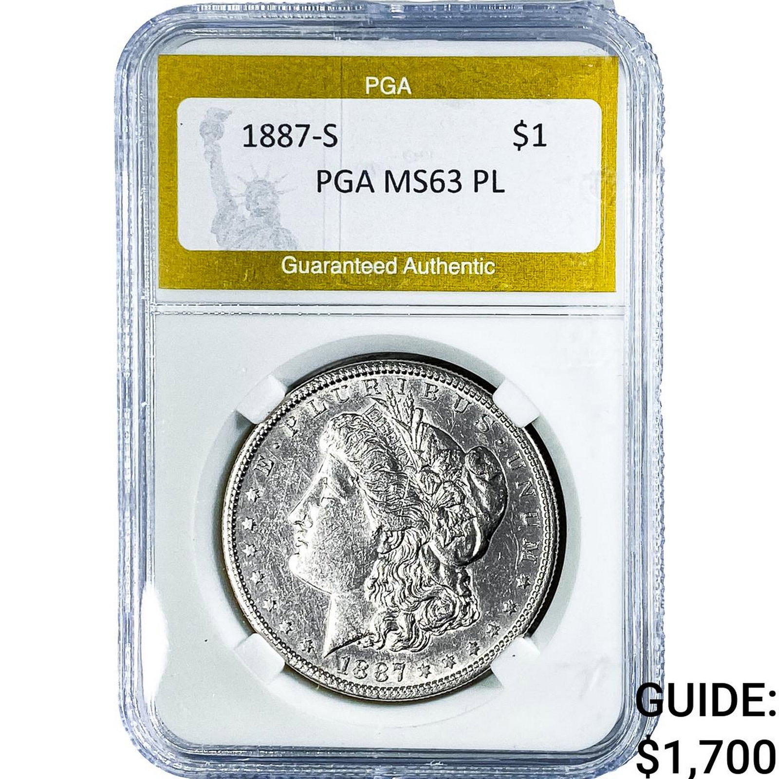 1887-S Morgan Silver Dollar PGA MS63 PL: 1887-S Morgan Silver Dollar PGA MS63 PL
