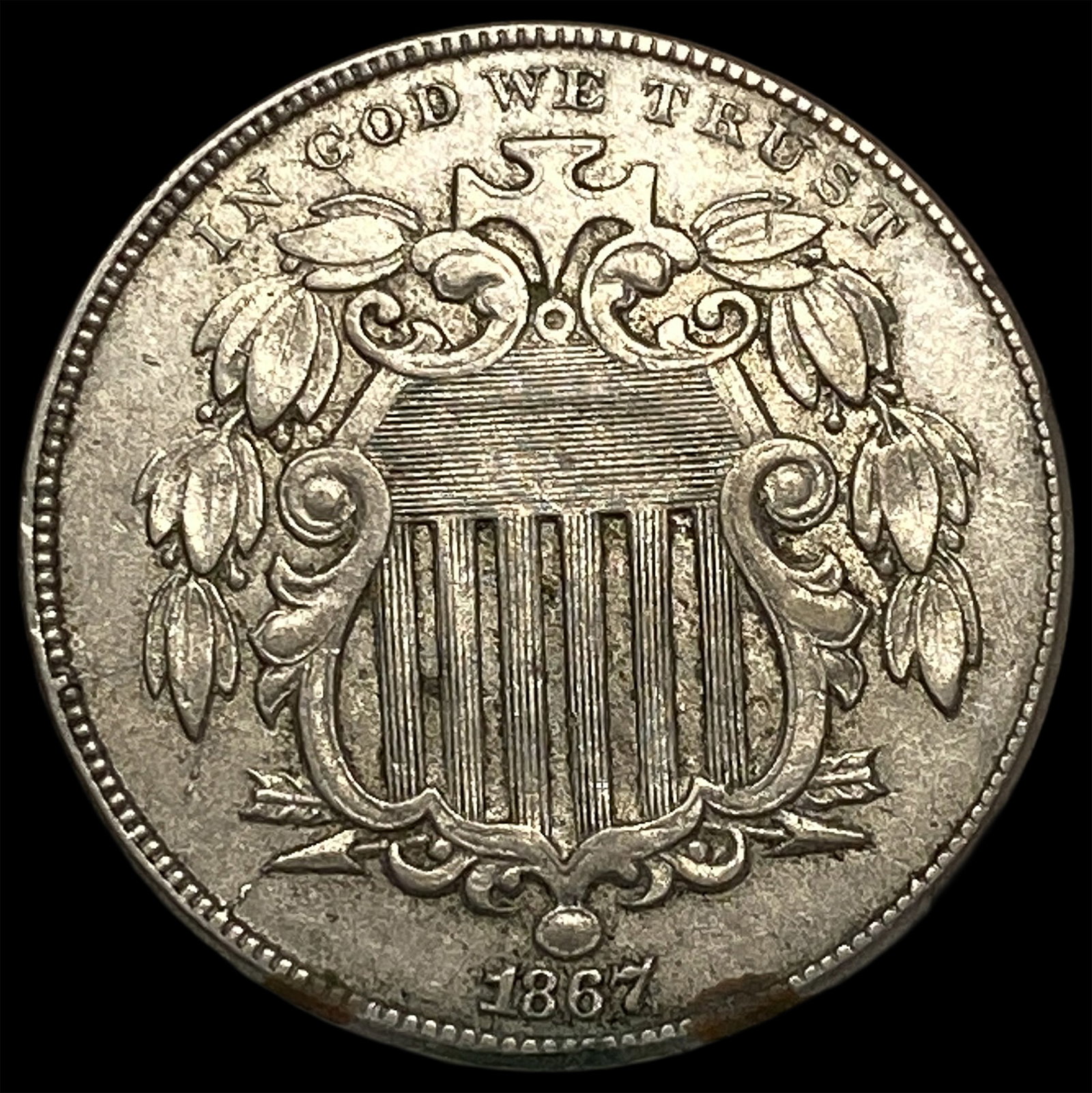 1867 Shield Nickel CHOICE AU: 1867 Shield Nickel CHOICE AU