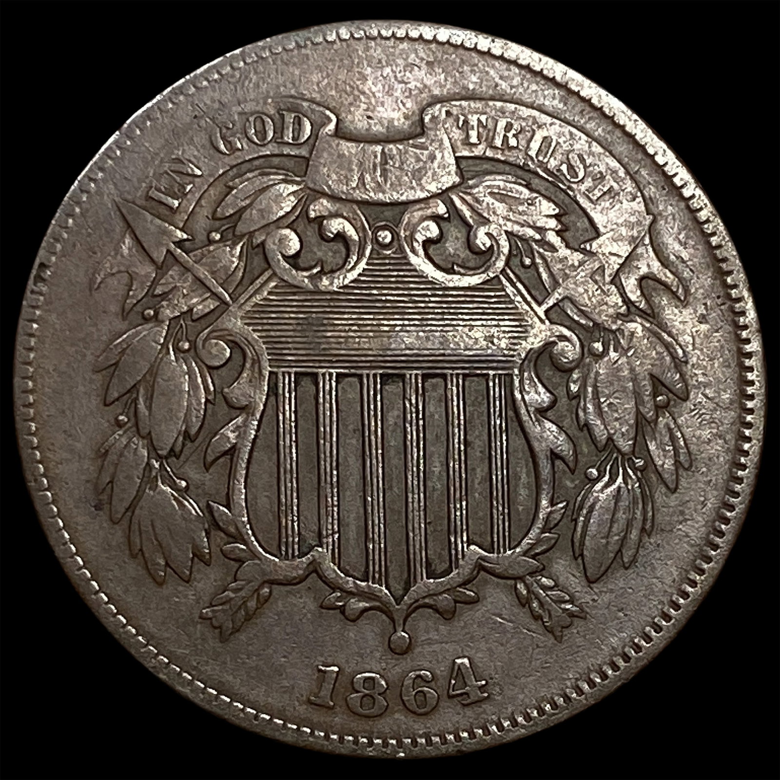 1864 Copper Two-Cent Piece CLOSELY UNCIRCULATED: 1864 Copper Two-Cent Piece CLOSELY UNCIRCULATED