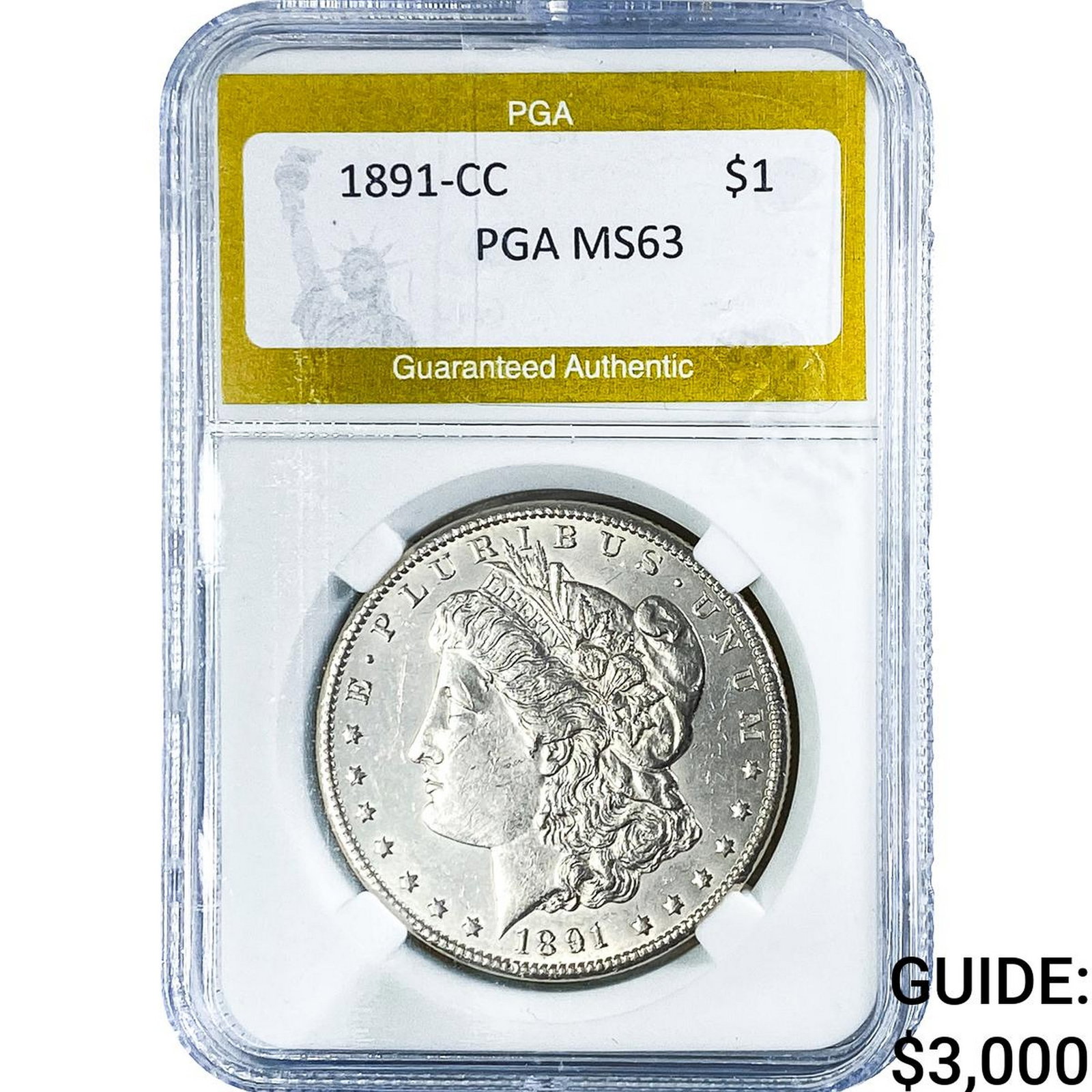 1891-CC Morgan Silver Dollar PGA MS63: 1891-CC Morgan Silver Dollar PGA MS63