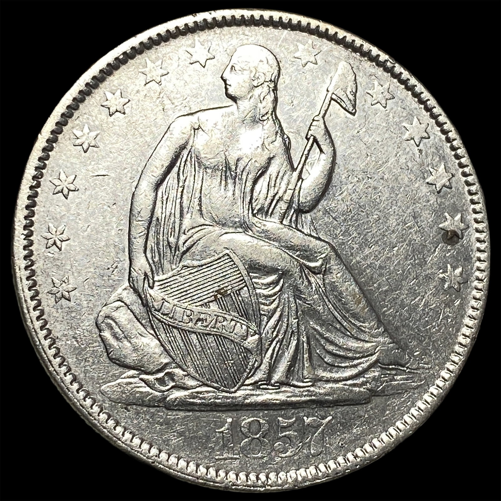 1857 Seated Liberty Half Dollar CLOSELY UNCIRCULATED: 1857 Seated Liberty Half Dollar CLOSELY UNCIRCULATED