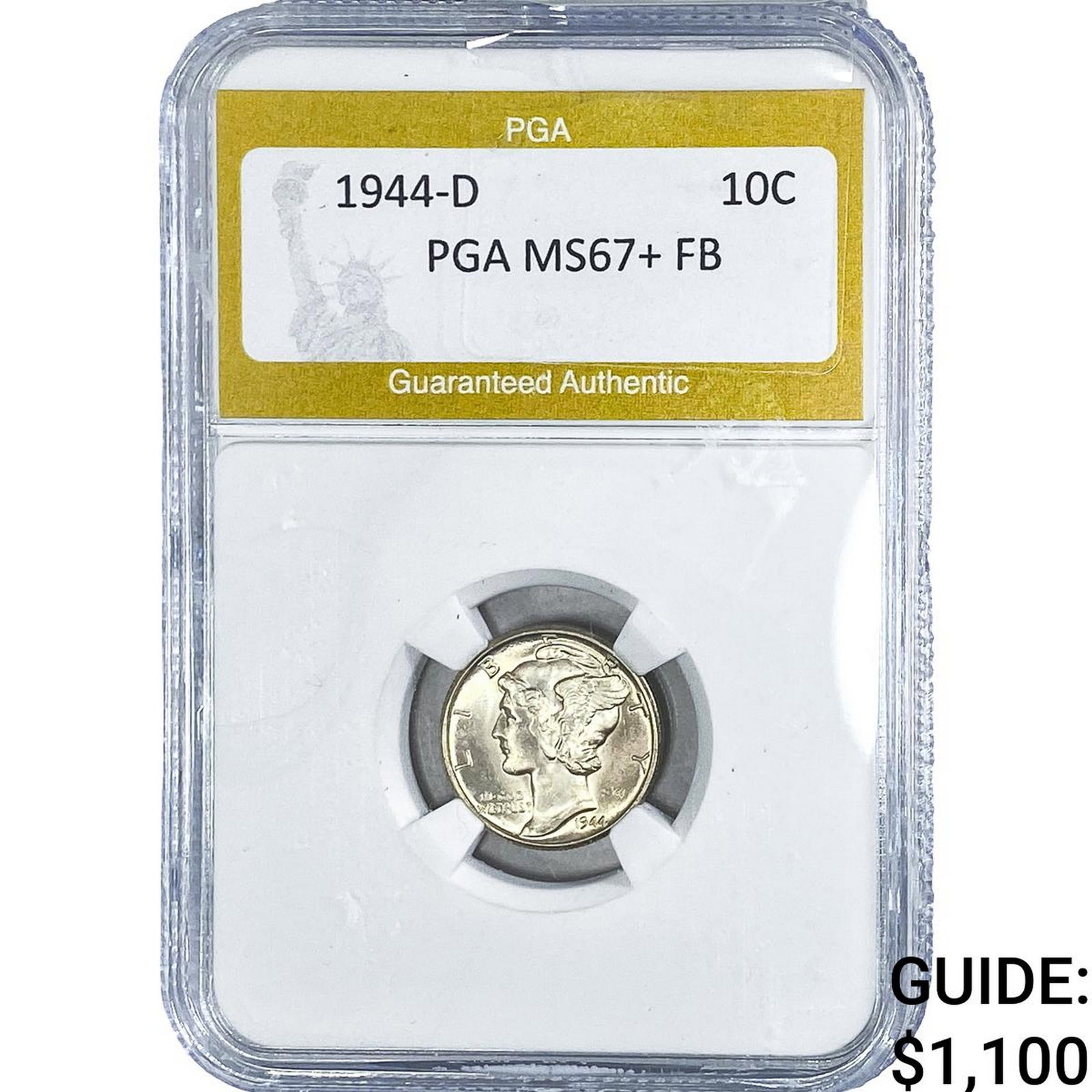 1944-D Mercury Silver Dime PGA MS67+ FB: 1944-D Mercury Silver Dime PGA MS67+ FB