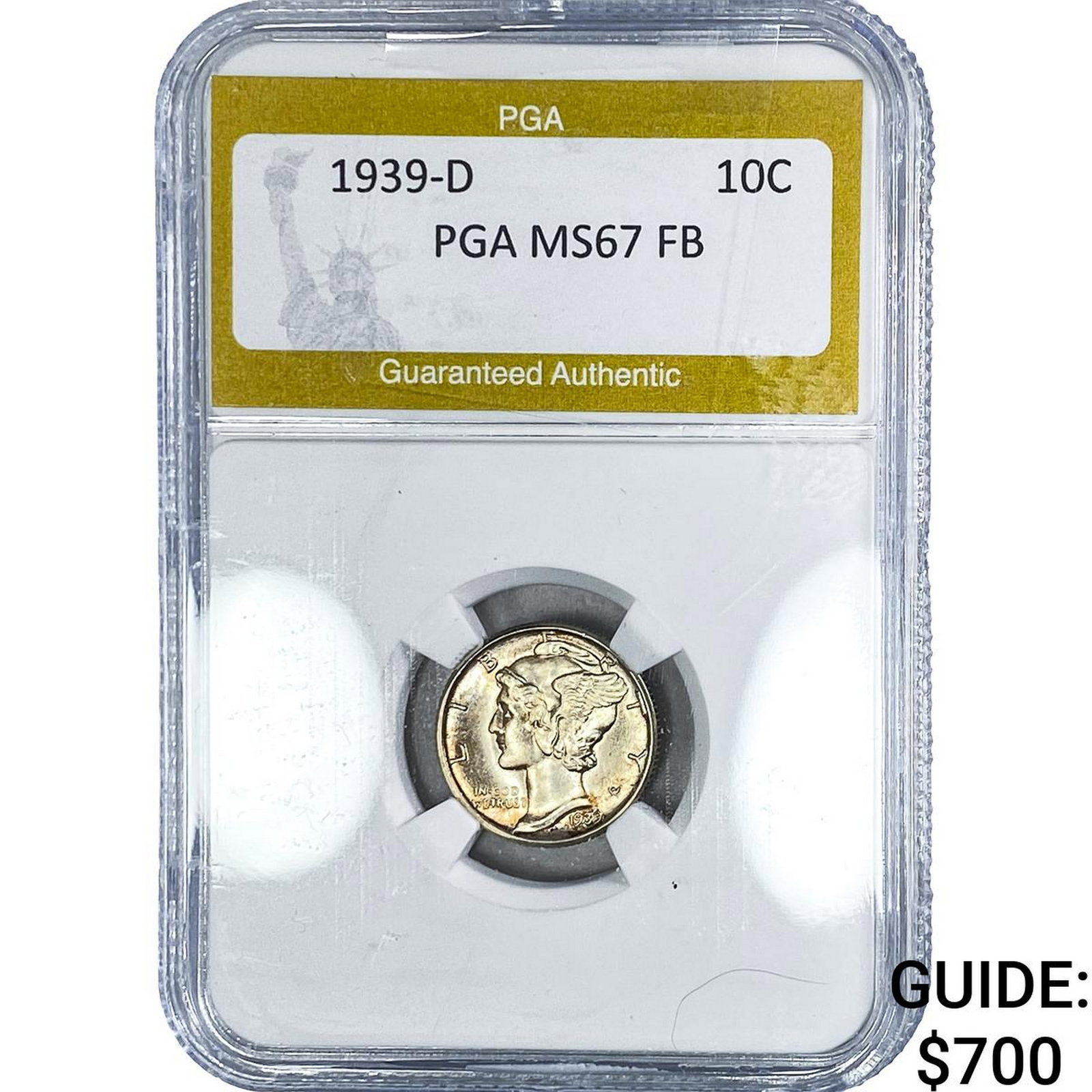 1939-D Mercury Silver Dime PGA MS67 FB: 1939-D Mercury Silver Dime PGA MS67 FB