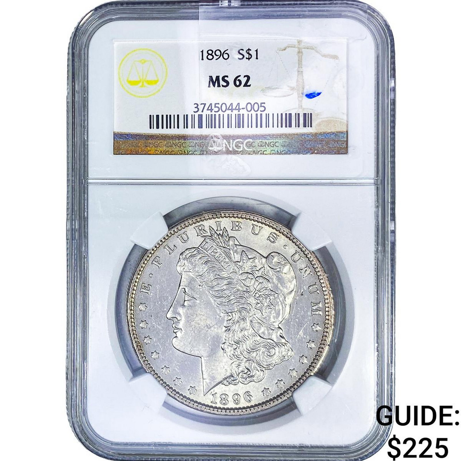 1896 Morgan Silver Dollar NGC MS62: 1896 Morgan Silver Dollar NGC MS62