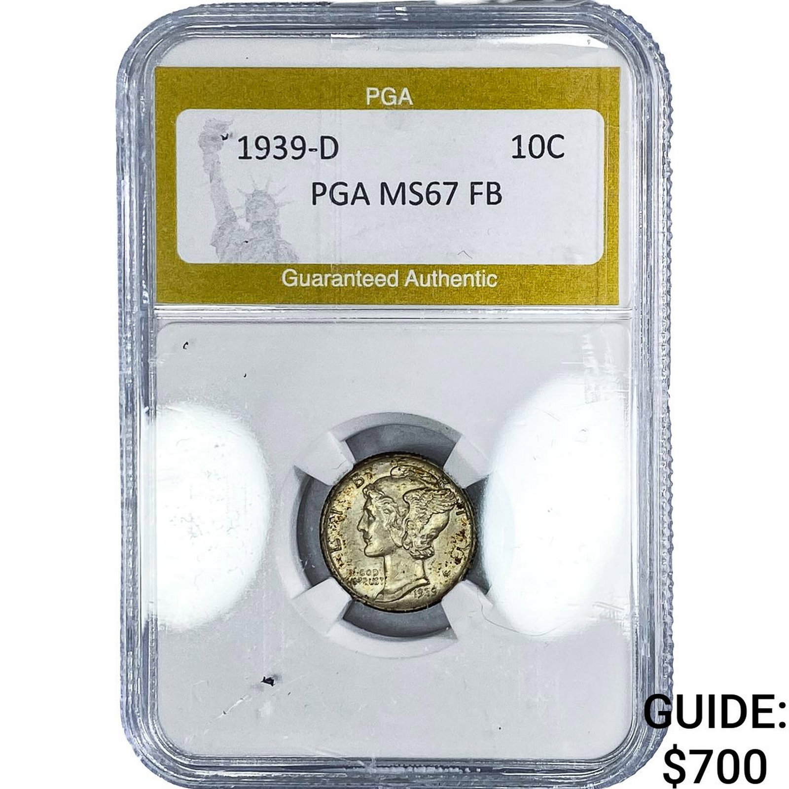 1939-D Mercury Silver Dime PGA MS67 FB: 1939-D Mercury Silver Dime PGA MS67 FB