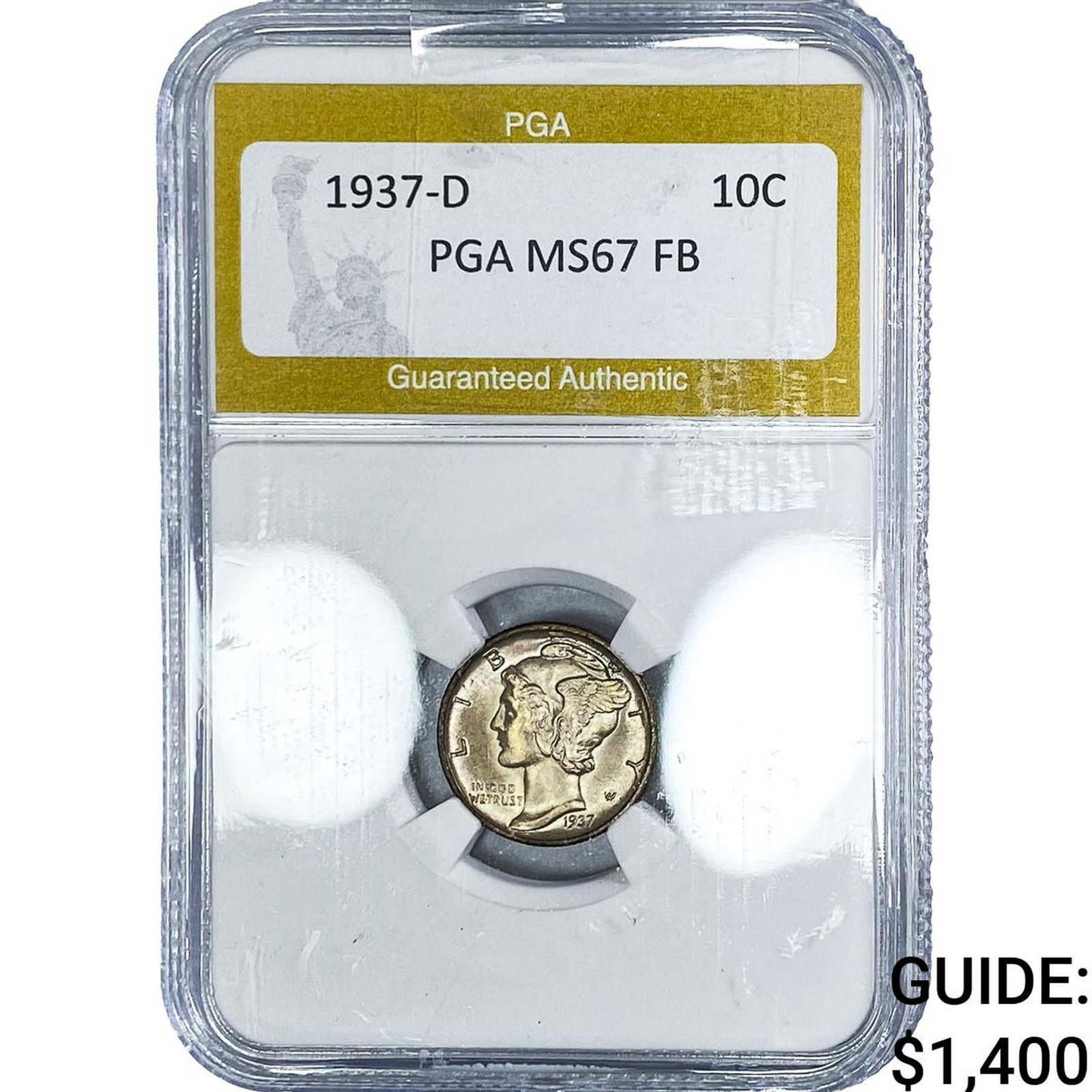1937-D Mercury Silver Dime PGA MS67 FB: 1937-D Mercury Silver Dime PGA MS67 FB