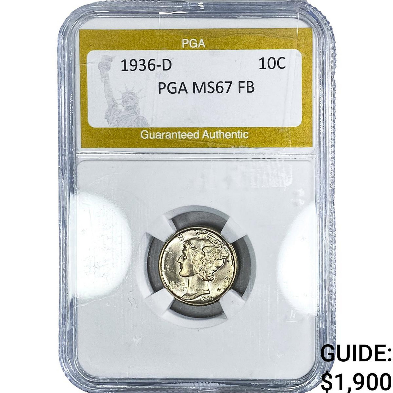 1936-D Mercury Silver Dime PGA MS67 FB: 1936-D Mercury Silver Dime PGA MS67 FB