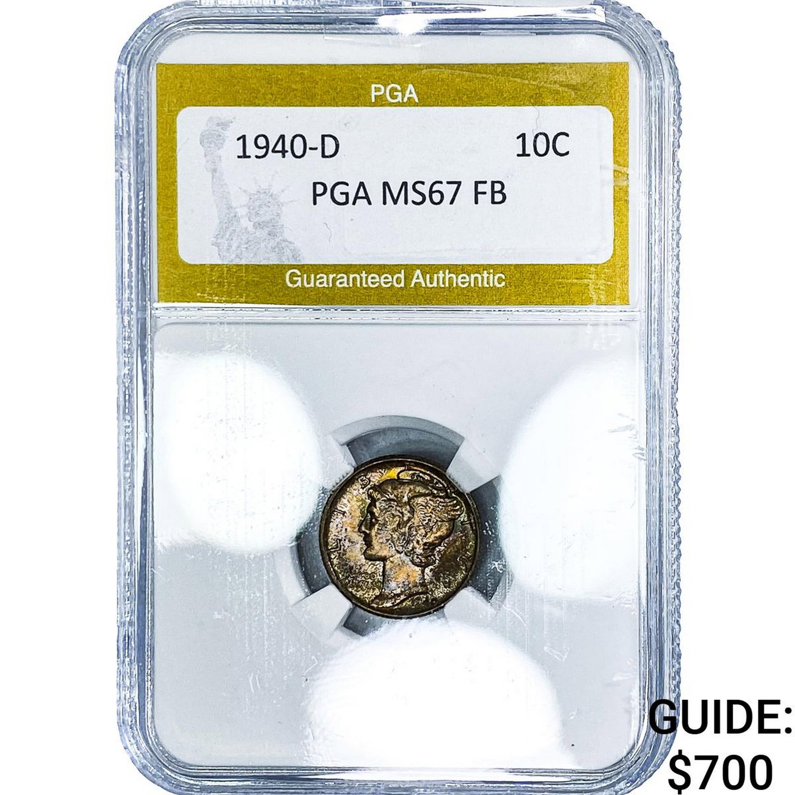 1940-D Mercury Silver Dime PGA MS67 FB: 1940-D Mercury Silver Dime PGA MS67 FB