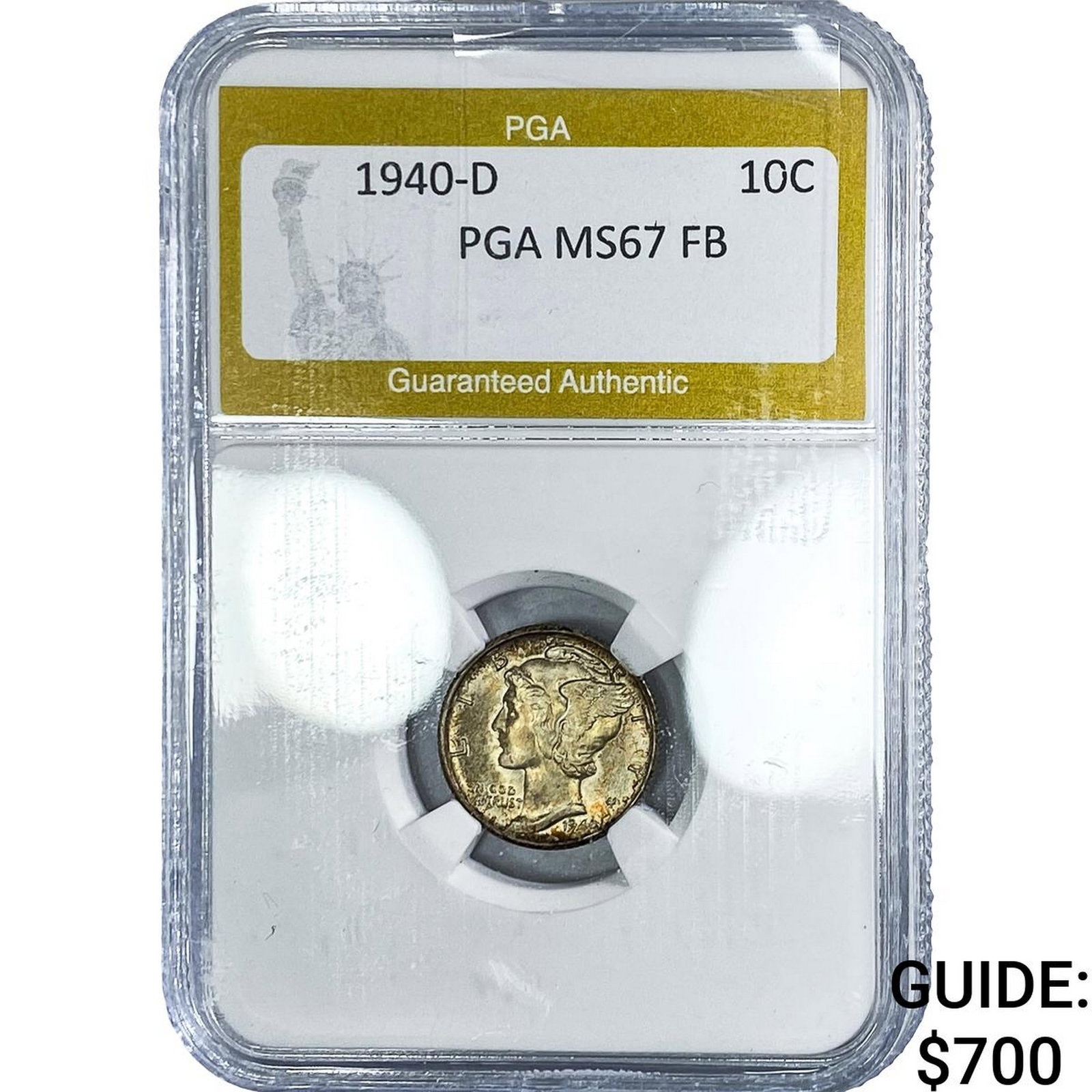 1940-D Mercury Silver Dime PGA MS67 FB: 1940-D Mercury Silver Dime PGA MS67 FB