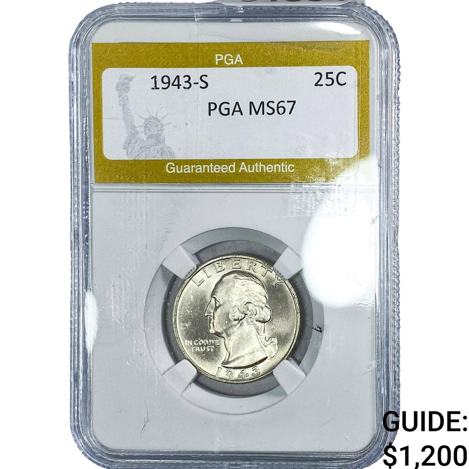 1943-S Washington Silver Quarter PGA MS67: 1943-S Washington Silver Quarter PGA MS67