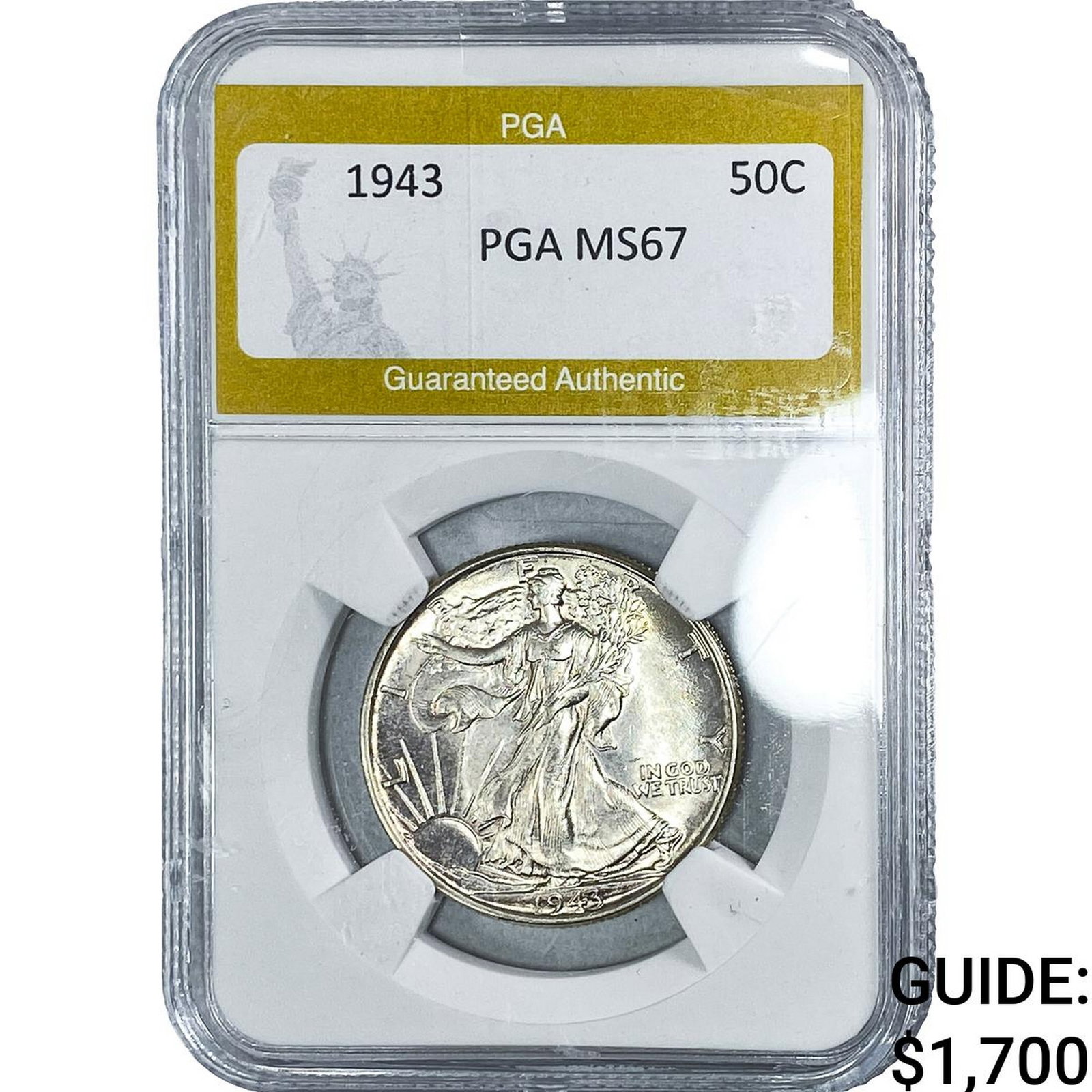1943 Standing Liberty Half Dollar PGA MS67: 1943 Standing Liberty Half Dollar PGA MS67