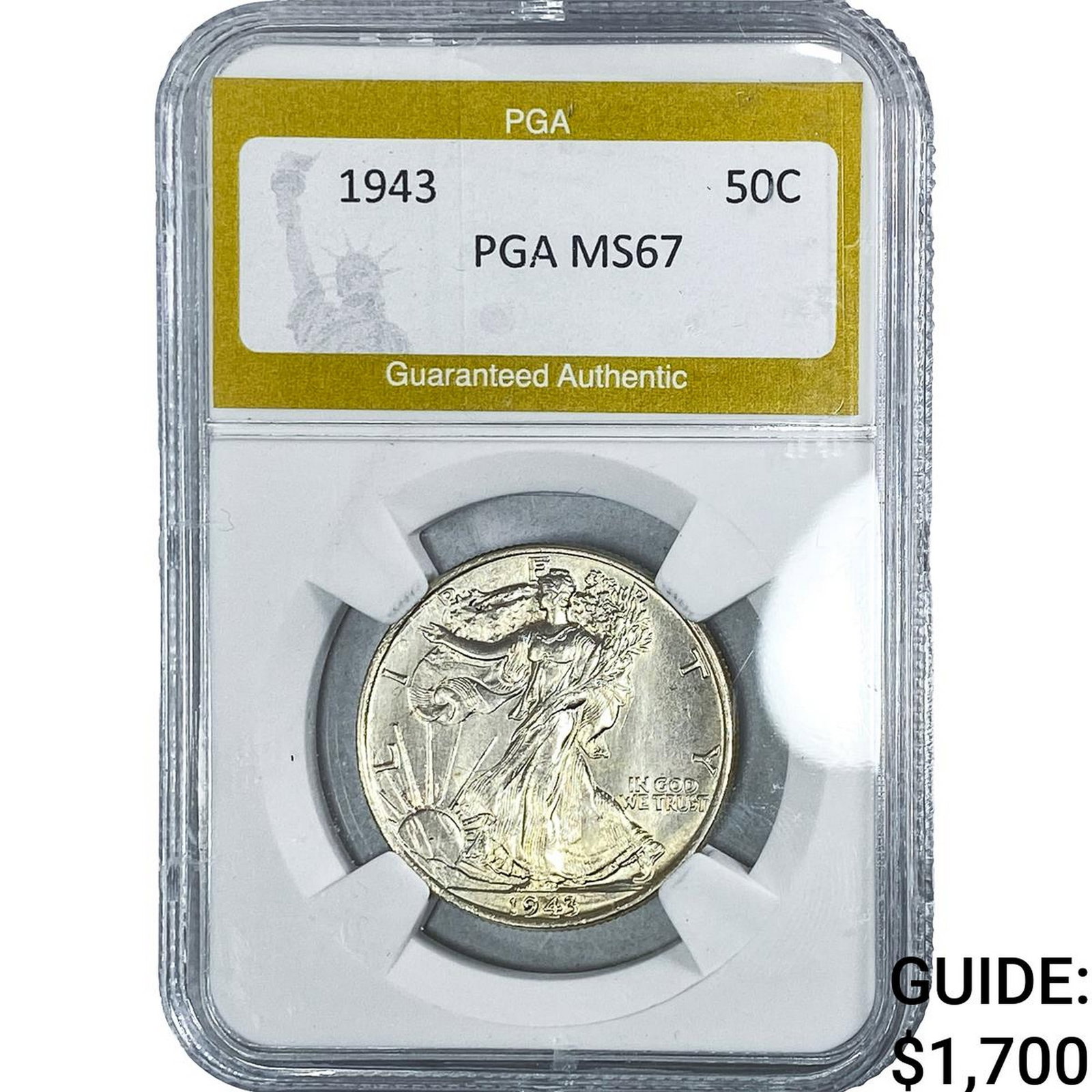 1943 Standing Liberty Half Dollar PGA MS67: 1943 Standing Liberty Half Dollar PGA MS67