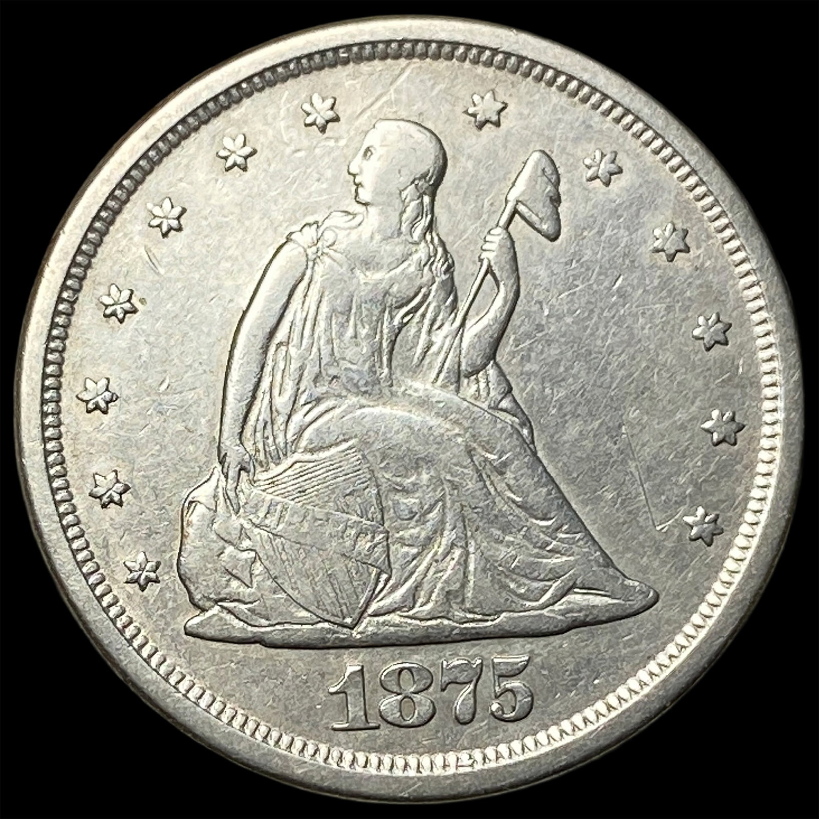 1875-S Silver Twenty Cents CLOSELY UNCIRCULATED: 1875-S Silver Twenty Cents CLOSELY UNCIRCULATED