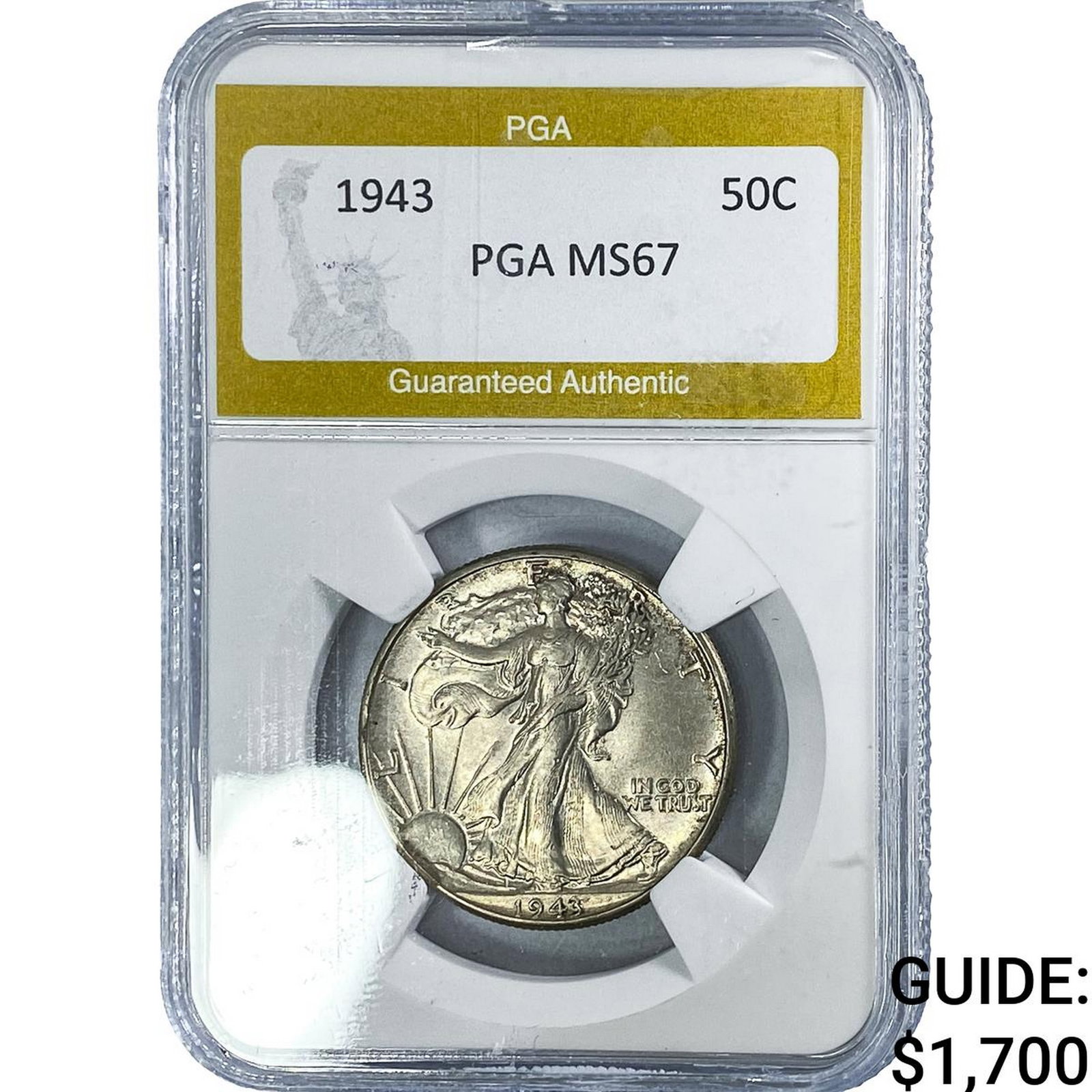 1943 Standing Liberty Half Dollar PGA MS67: 1943 Standing Liberty Half Dollar PGA MS67