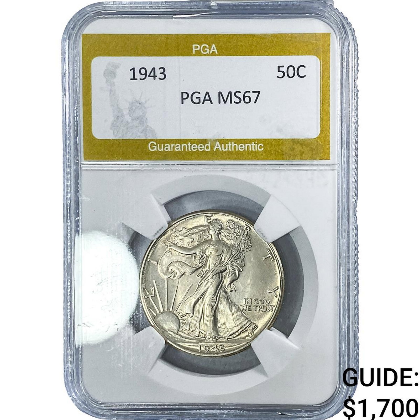 1943 Standing Liberty Half Dollar PGA MS67: 1943 Standing Liberty Half Dollar PGA MS67