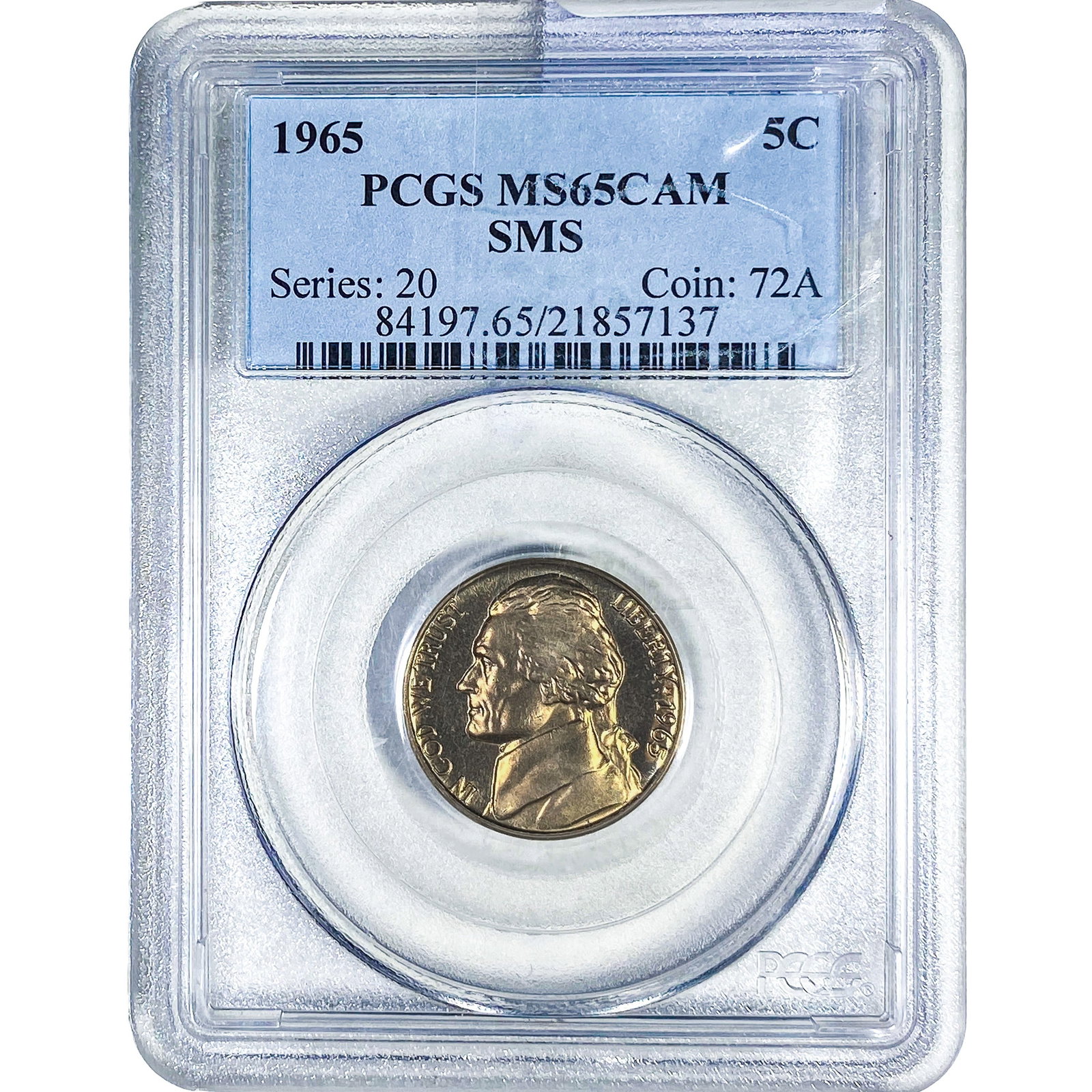 1965 Jefferson Nickel PCGS MS65 Cam SMS: 1965 Jefferson Nickel PCGS MS65 Cam SMS
