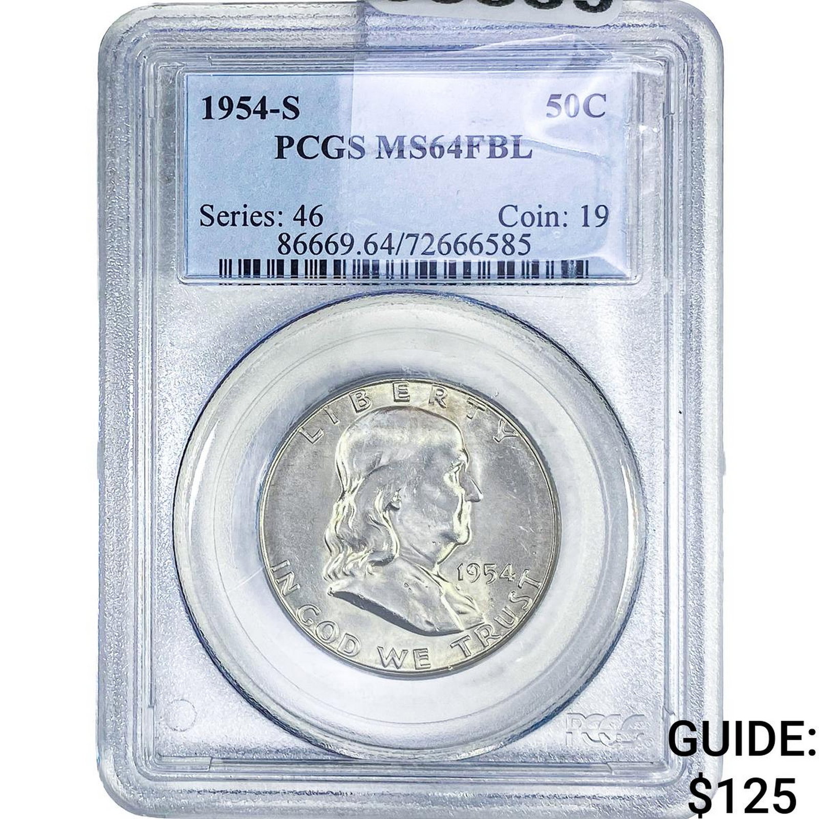 1954-S Franklin Half Dollar PCGS MS64 FBL: 1954-S Franklin Half Dollar PCGS MS64 FBL