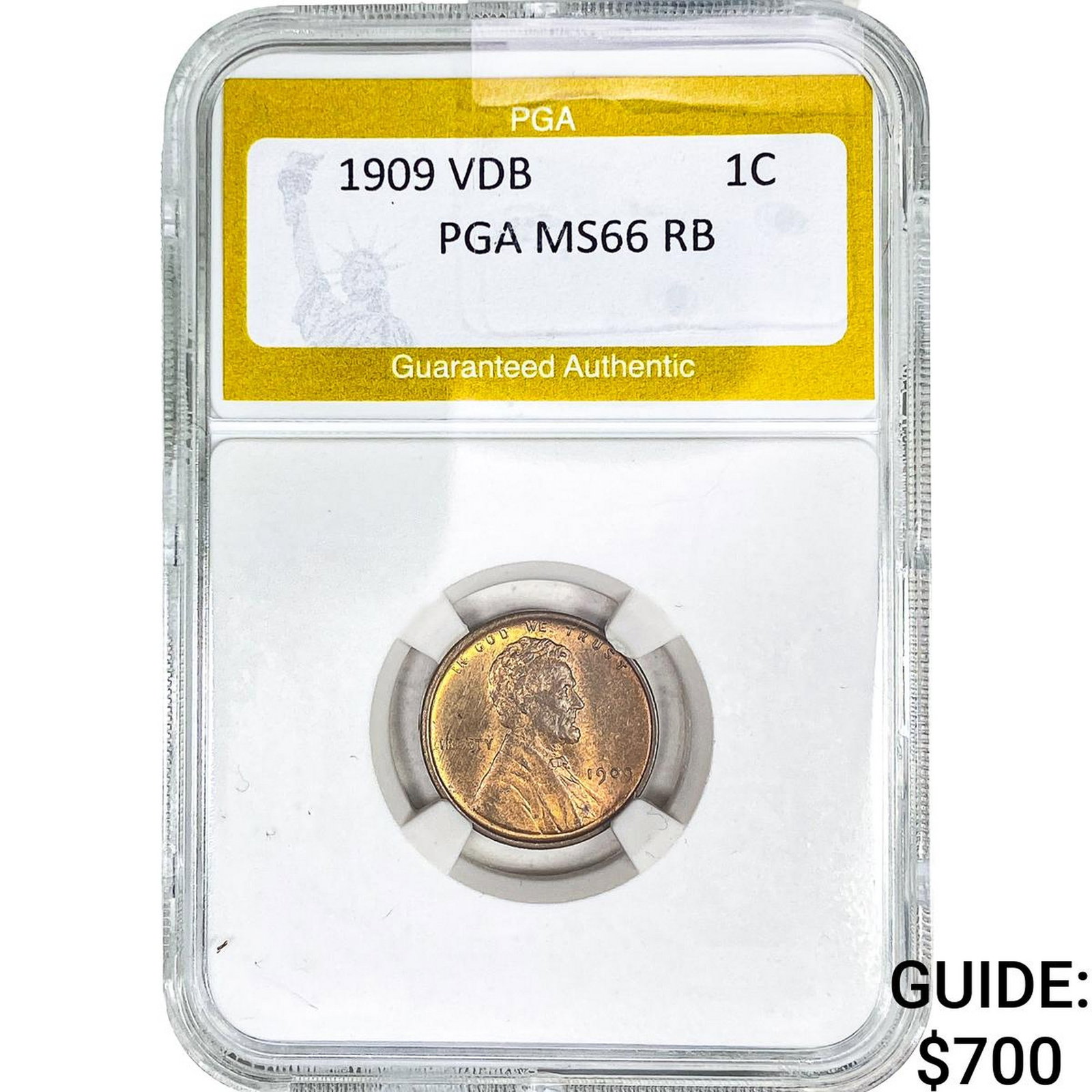 1909 VDB Wheat Cent PGA MS66 RB: 1909 VDB Wheat Cent PGA MS66 RB