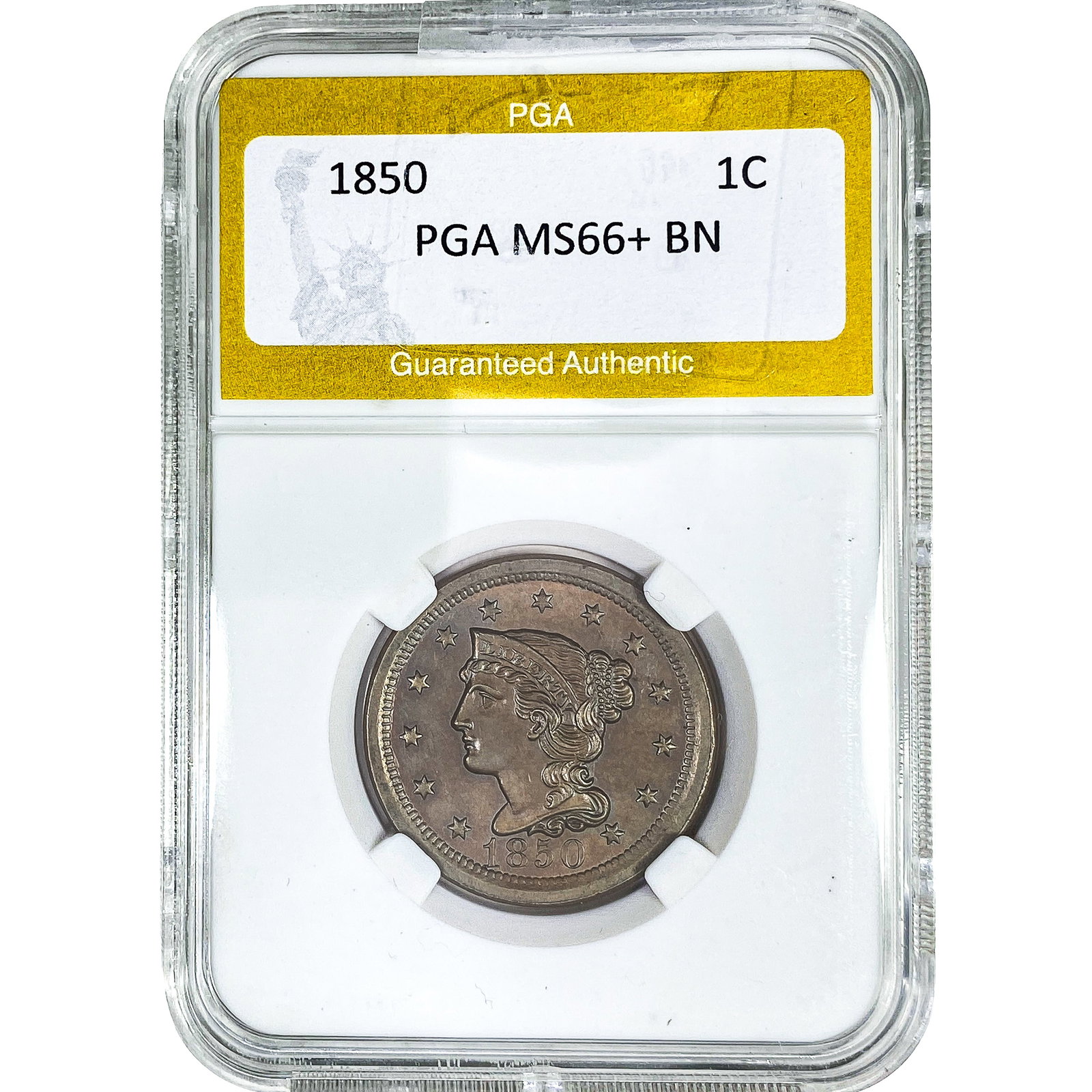 1850 Braided Hair Large Cent PGA MS66+ BN: 1850 Braided Hair Large Cent PGA MS66+ BN