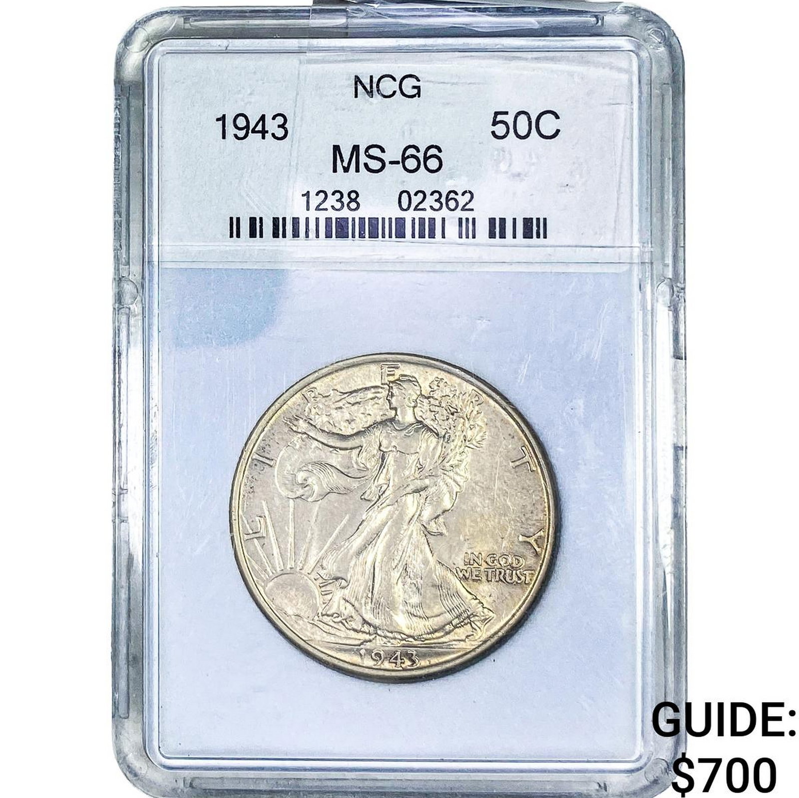 1943 Walking Liberty Half Dollar NCG MS66: 1943 Walking Liberty Half Dollar NCG MS66