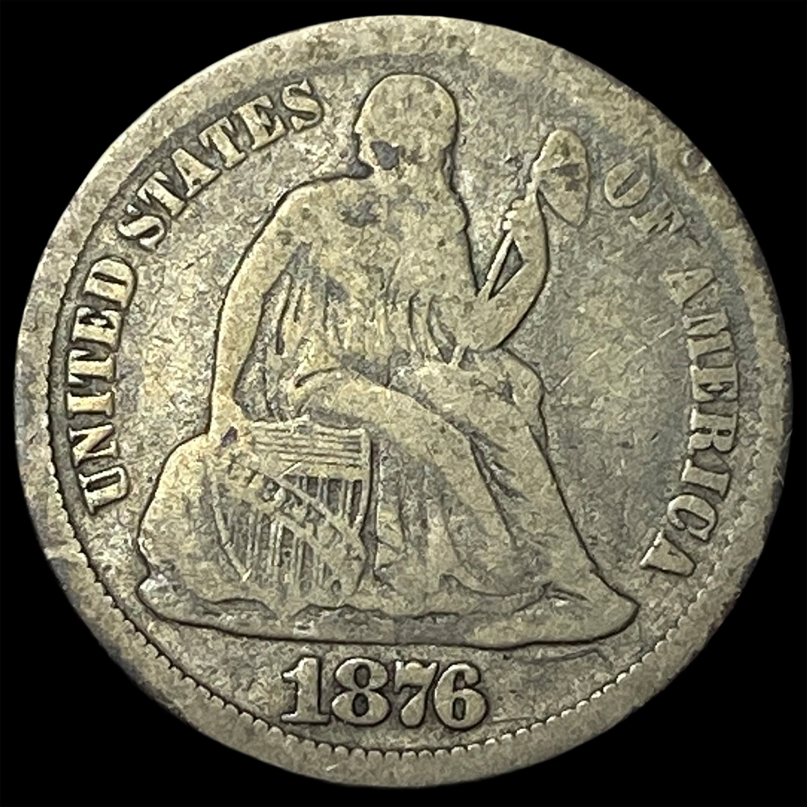 1876-CC Silver Seated Liberty Dime NEARLY UNCIRCULATED: 1876-CC Silver Seated Liberty Dime NEARLY UNCIRCULATED