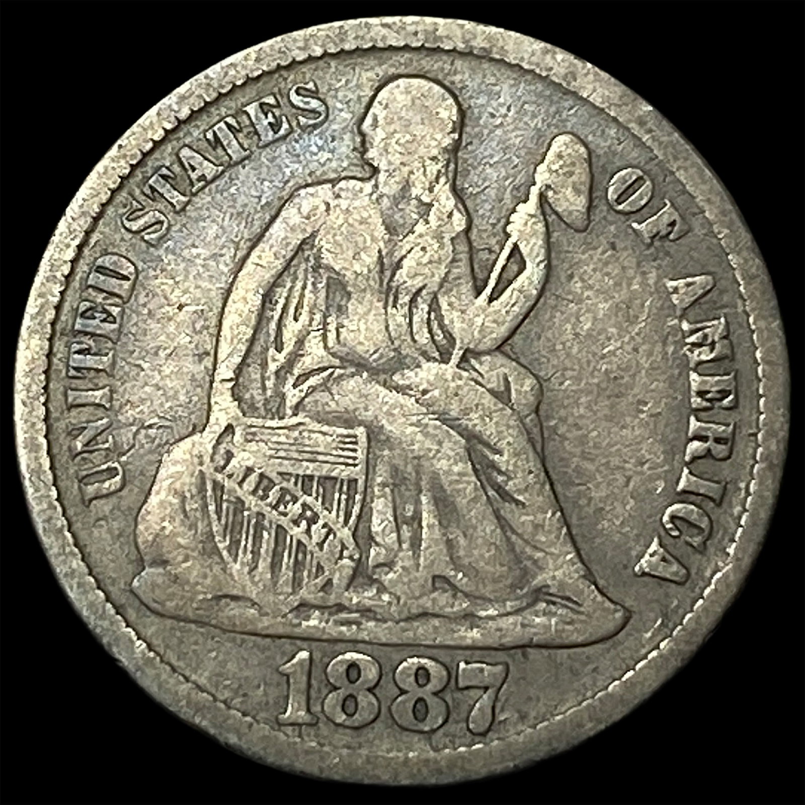1887-S Silver Seated Liberty Dime NEARLY UNCIRCULATED: 1887-S Silver Seated Liberty Dime NEARLY UNCIRCULATED