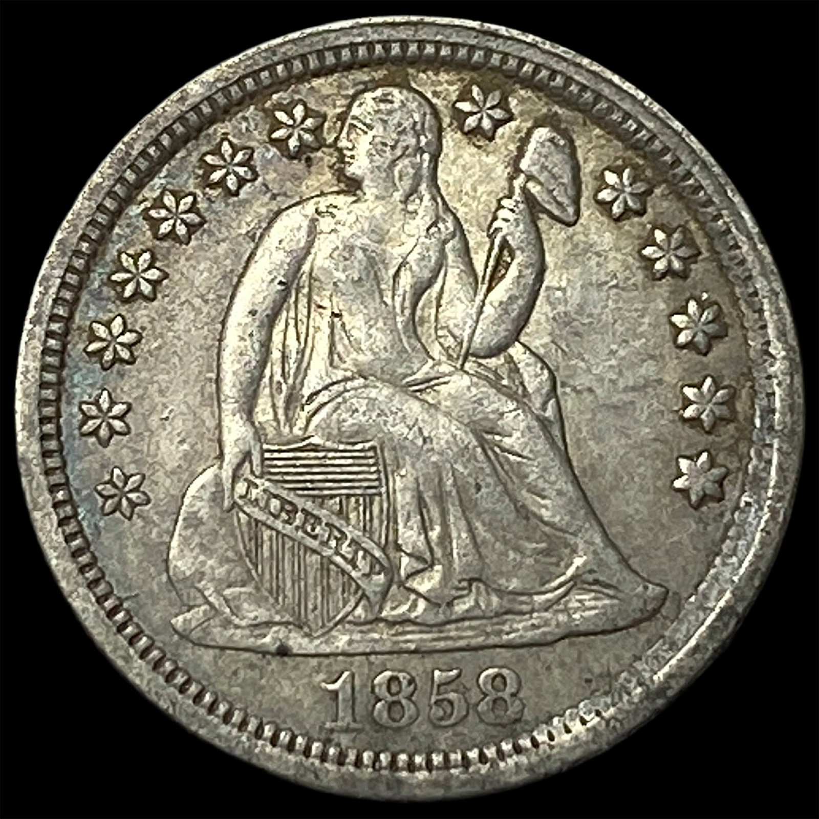 1858 Seated Liberty Dime NEARLY UNCIRCULATED: 1858 Seated Liberty Dime NEARLY UNCIRCULATED