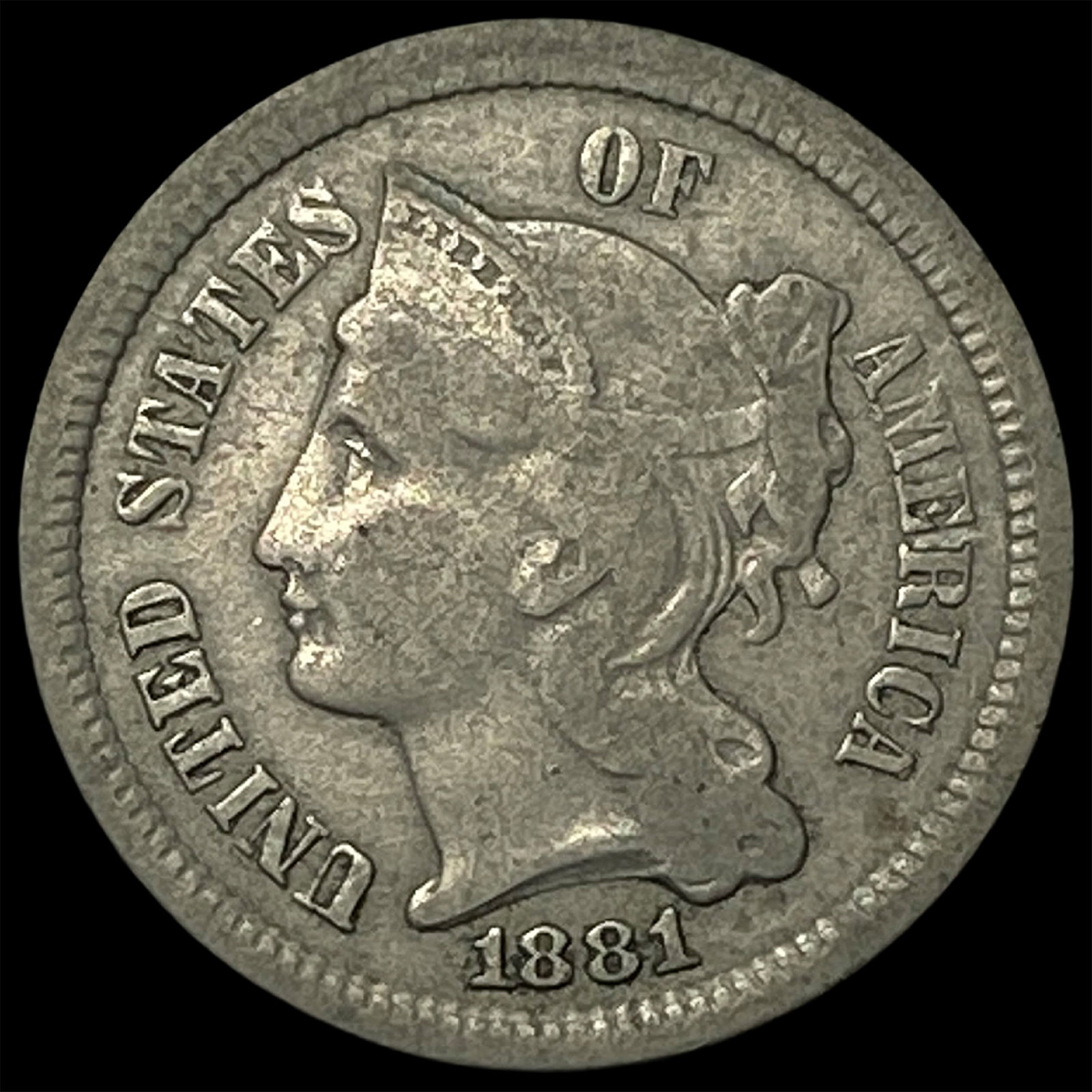 1881 Nickel Three-Cent Piece LIGHTLY CIRCULATED: 1881 Nickel Three-Cent Piece LIGHTLY CIRCULATED
