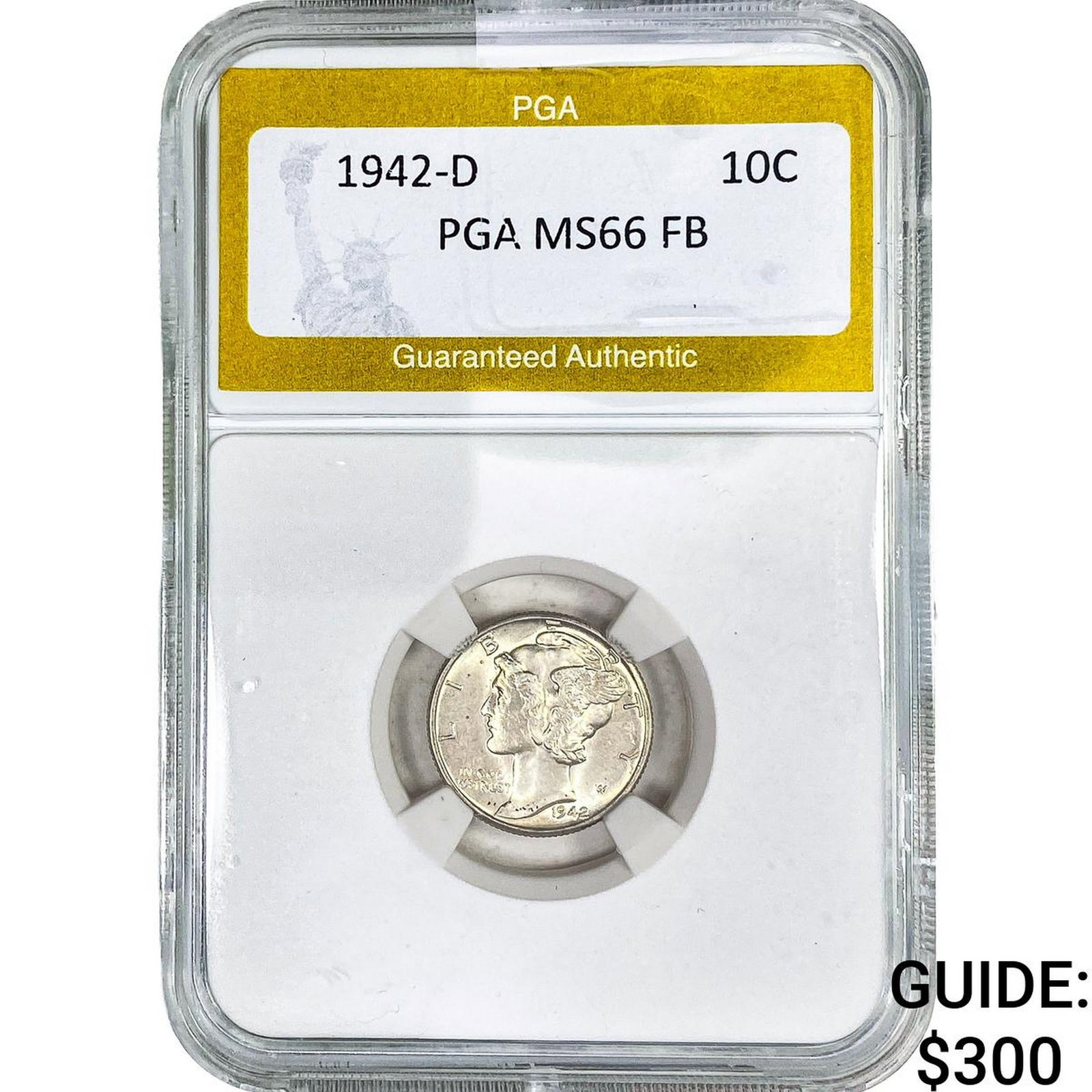 1942-D Mercury Silver Dime PGA MS66 FB: 1942-D Mercury Silver Dime PGA MS66 FB