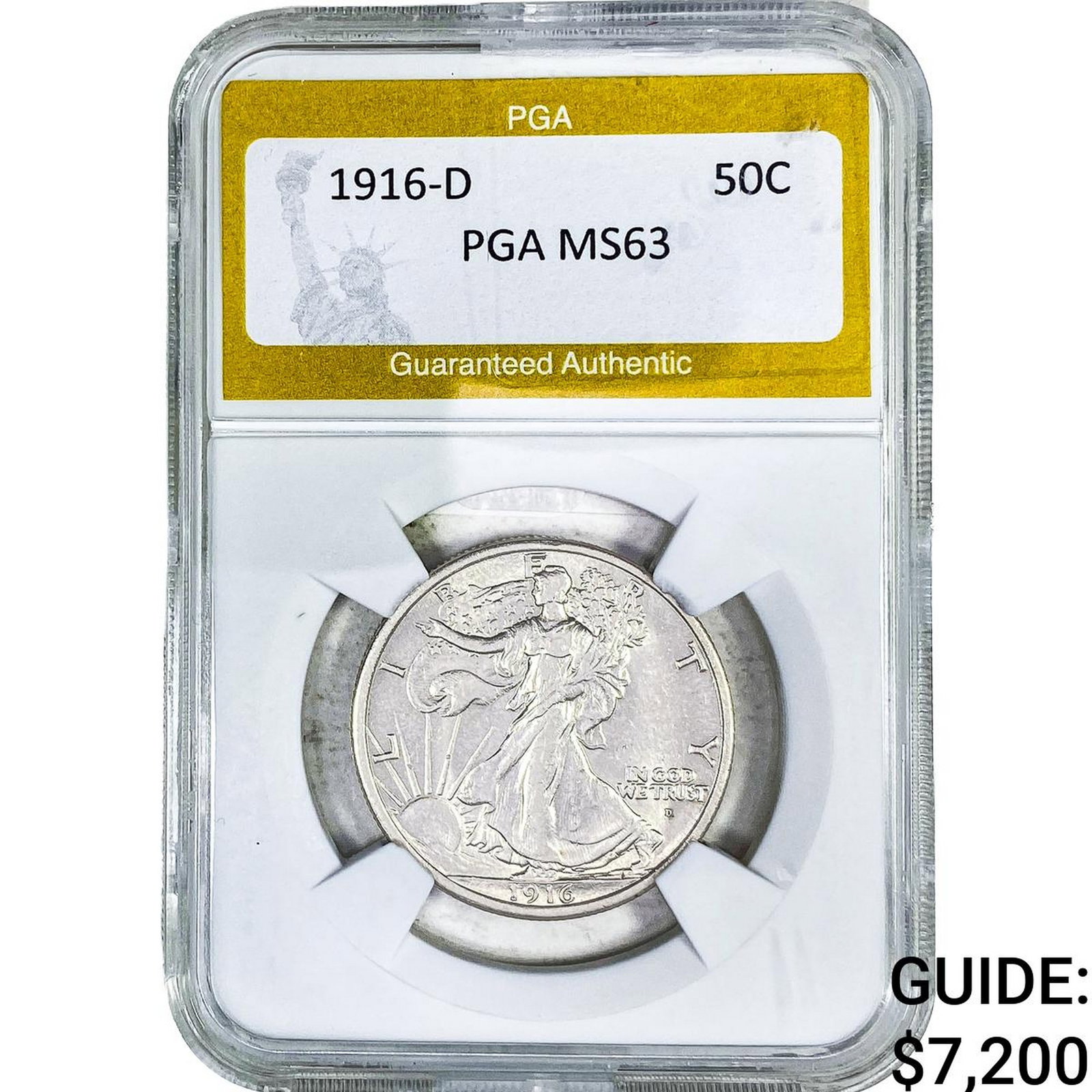 1916-D Walking Liberty Half Dollar PGA MS63: 1916-D Walking Liberty Half Dollar PGA MS63