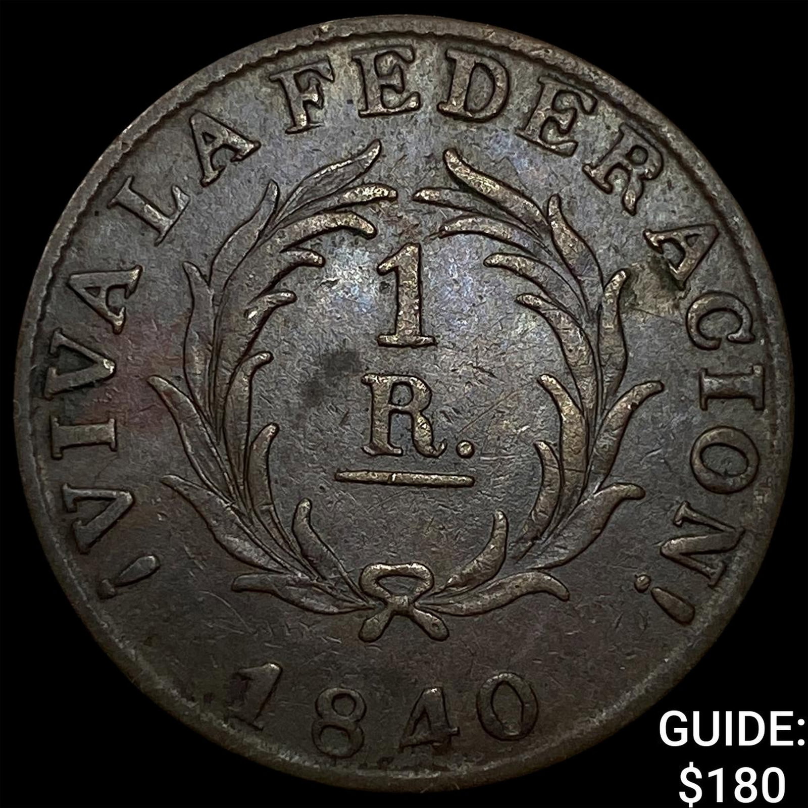 1840 Argentina Buenos Aires Bronze 1 Real: 1840 Argentina Buenos Aires Bronze 1 Real