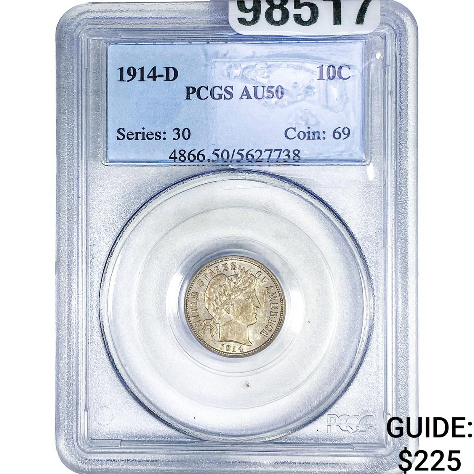1914-D Barber Dime PCGS AU50 (1 of 2)
