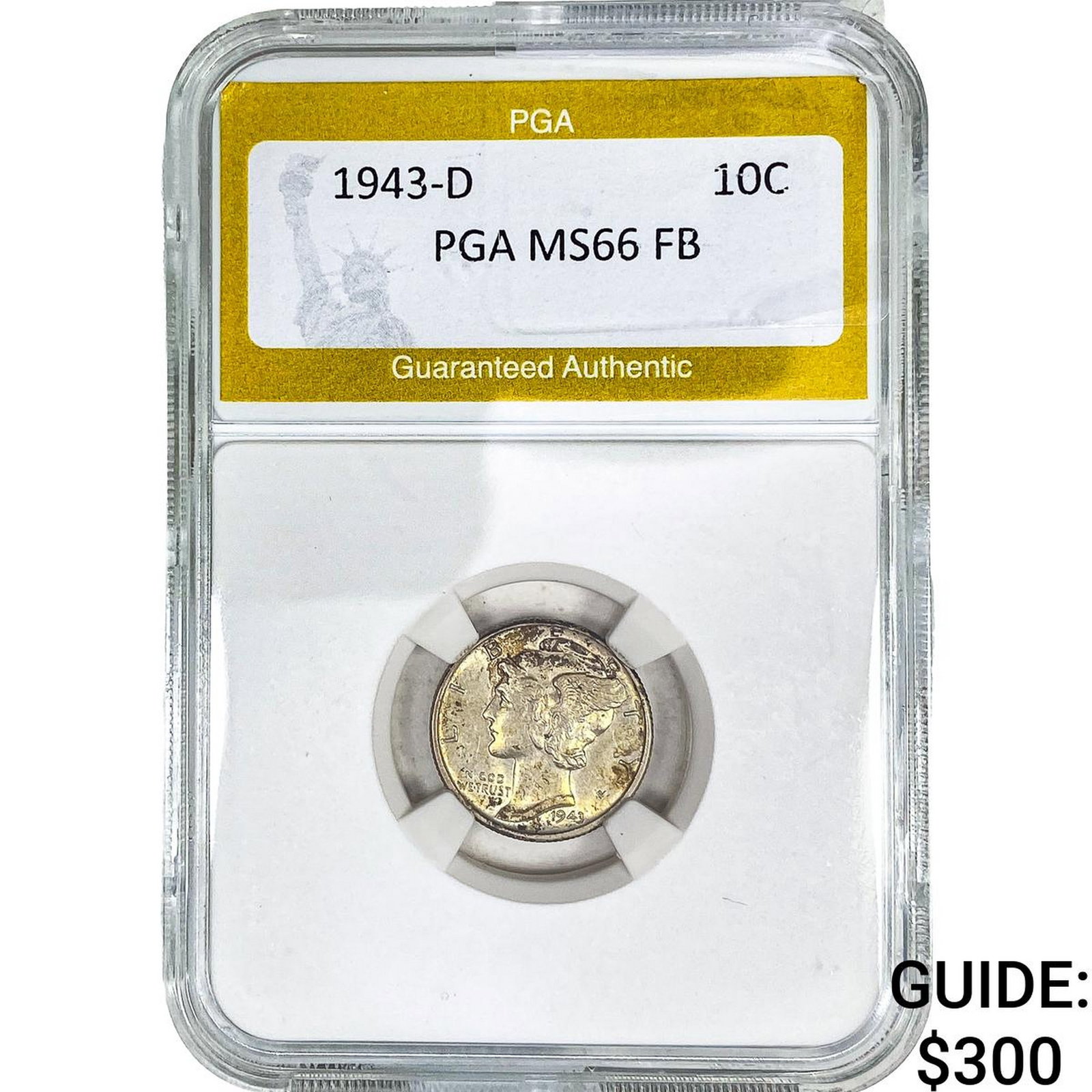 1943-D Mercury Silver Dime PGA MS66 FB: 1943-D Mercury Silver Dime PGA MS66 FB