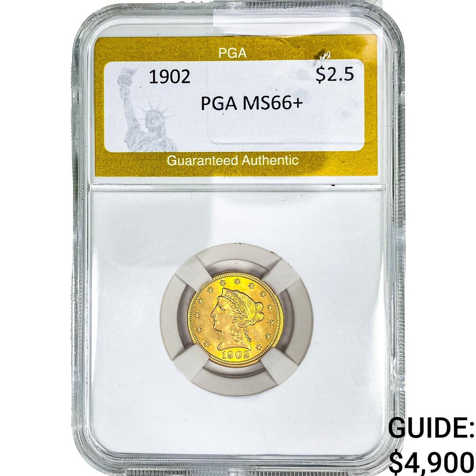 1902 $2.50 Gold Quarter Eagle PGA MS66+: 1902 $2.50 Gold Quarter Eagle PGA MS66+