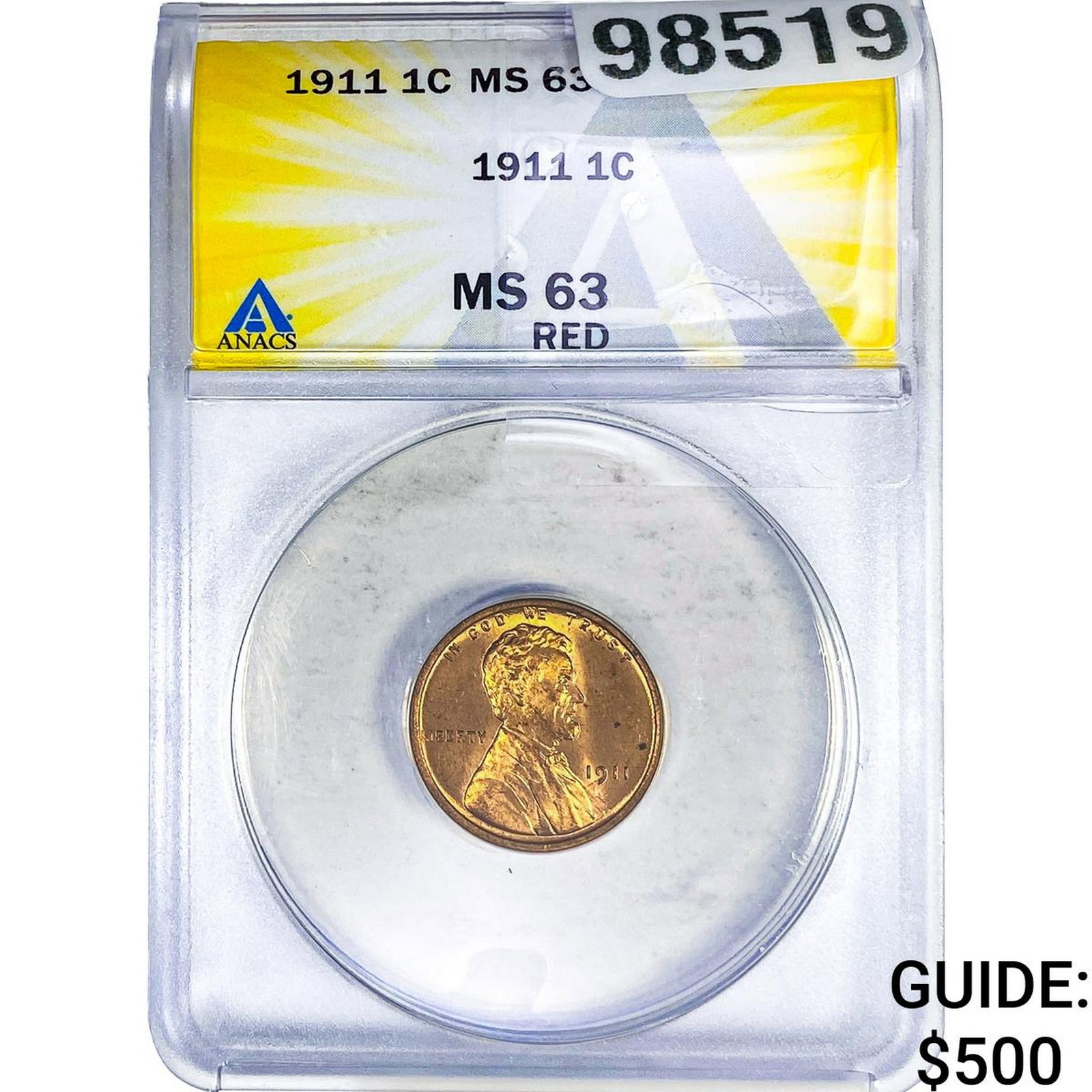 1911 Wheat Cent ANACS MS63: 1911 Wheat Cent ANACS MS63