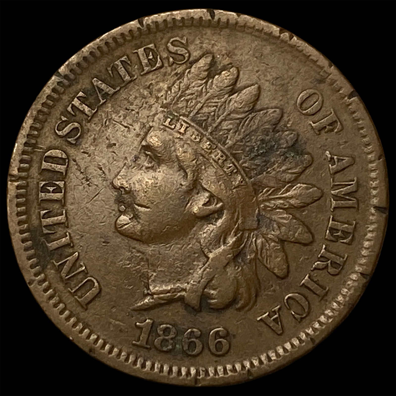 1866 BN Indian Head Cent CLOSELY UNCIRCULATED: 1866 BN Indian Head Cent CLOSELY UNCIRCULATED