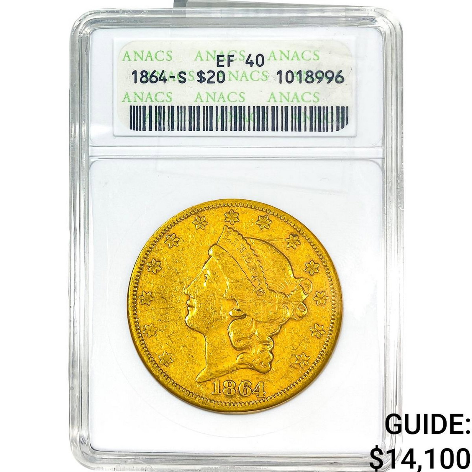 1864 $20 Gold Double Eagle ANACS EF40: 1864 $20 Gold Double Eagle ANACS EF40