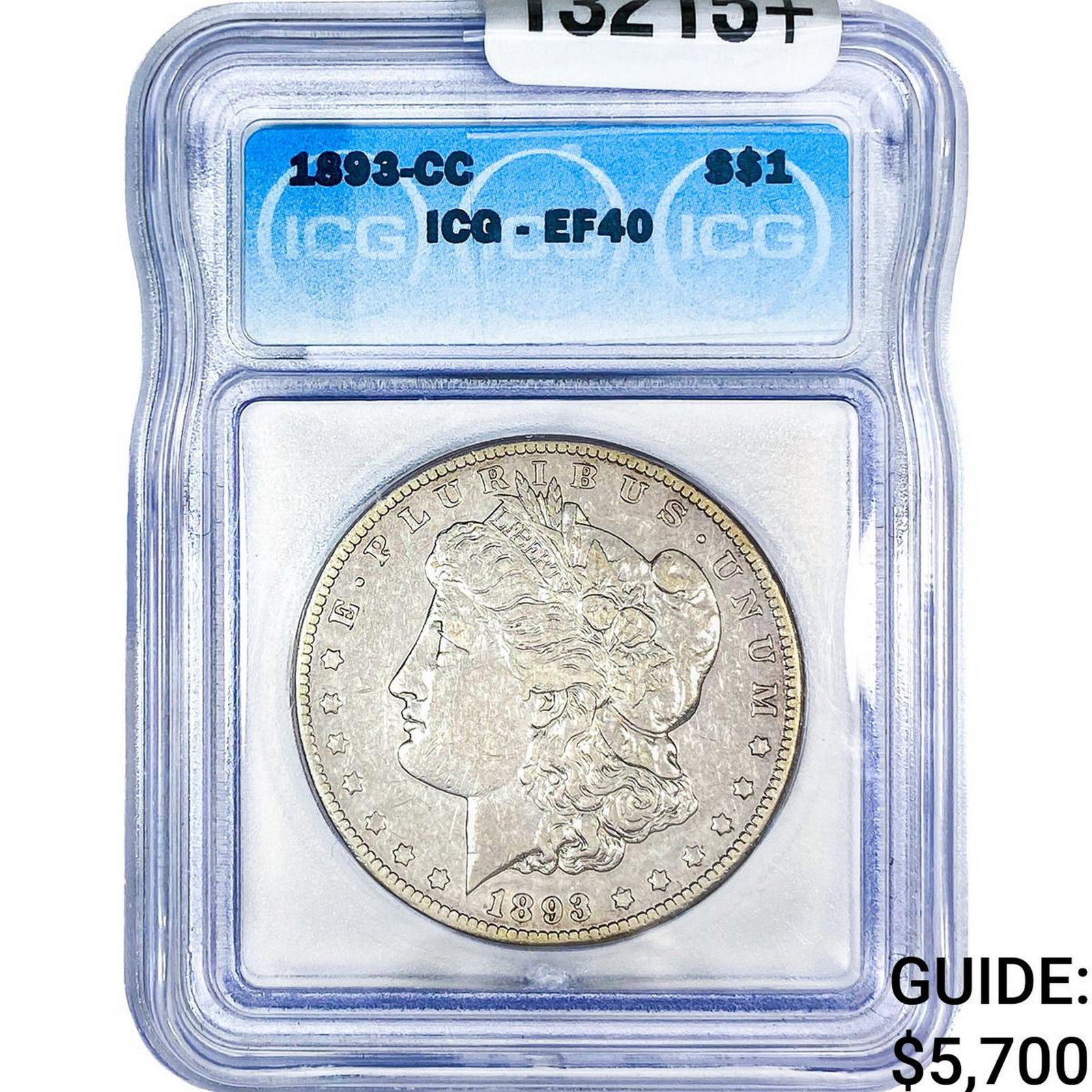 1893-CC Morgan Silver Dollar ICG EF40: 1893-CC Morgan Silver Dollar ICG EF40