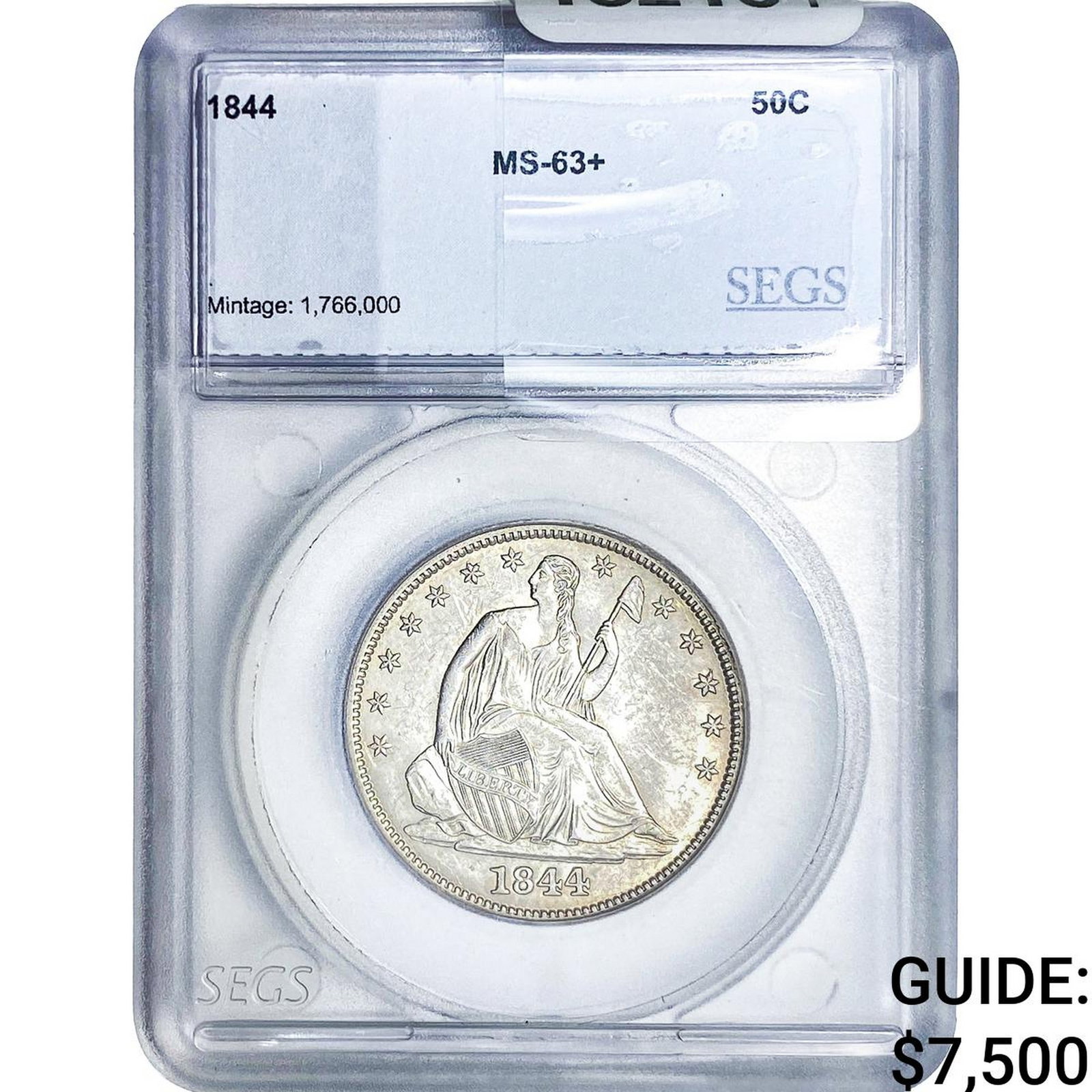 1844 Seated Liberty Half Dollar SEGS MS63+ (1 of 4)