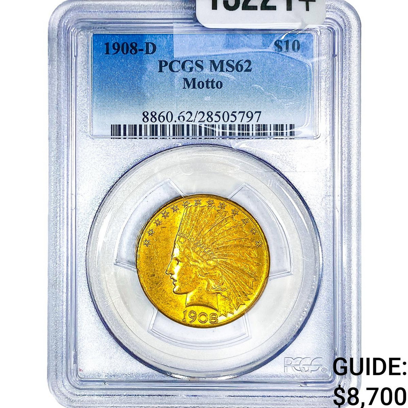 1908-D $10 Gold Eagle PCGS MS62 Motto: 1908-D $10 Gold Eagle PCGS MS62 Motto