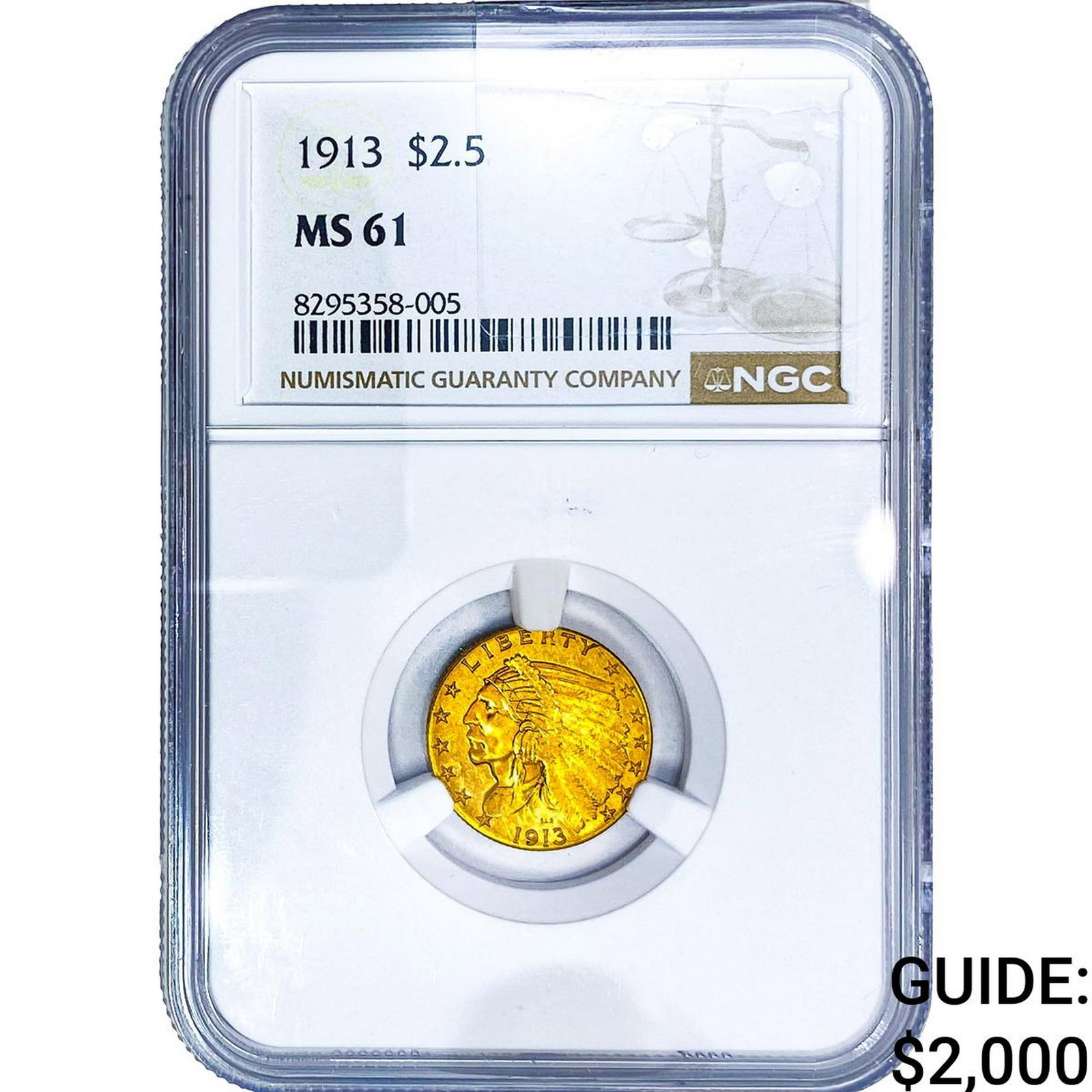 1913 $2.50 Gold Quarter Eagle NGC MS61: 1913 $2.50 Gold Quarter Eagle NGC MS61